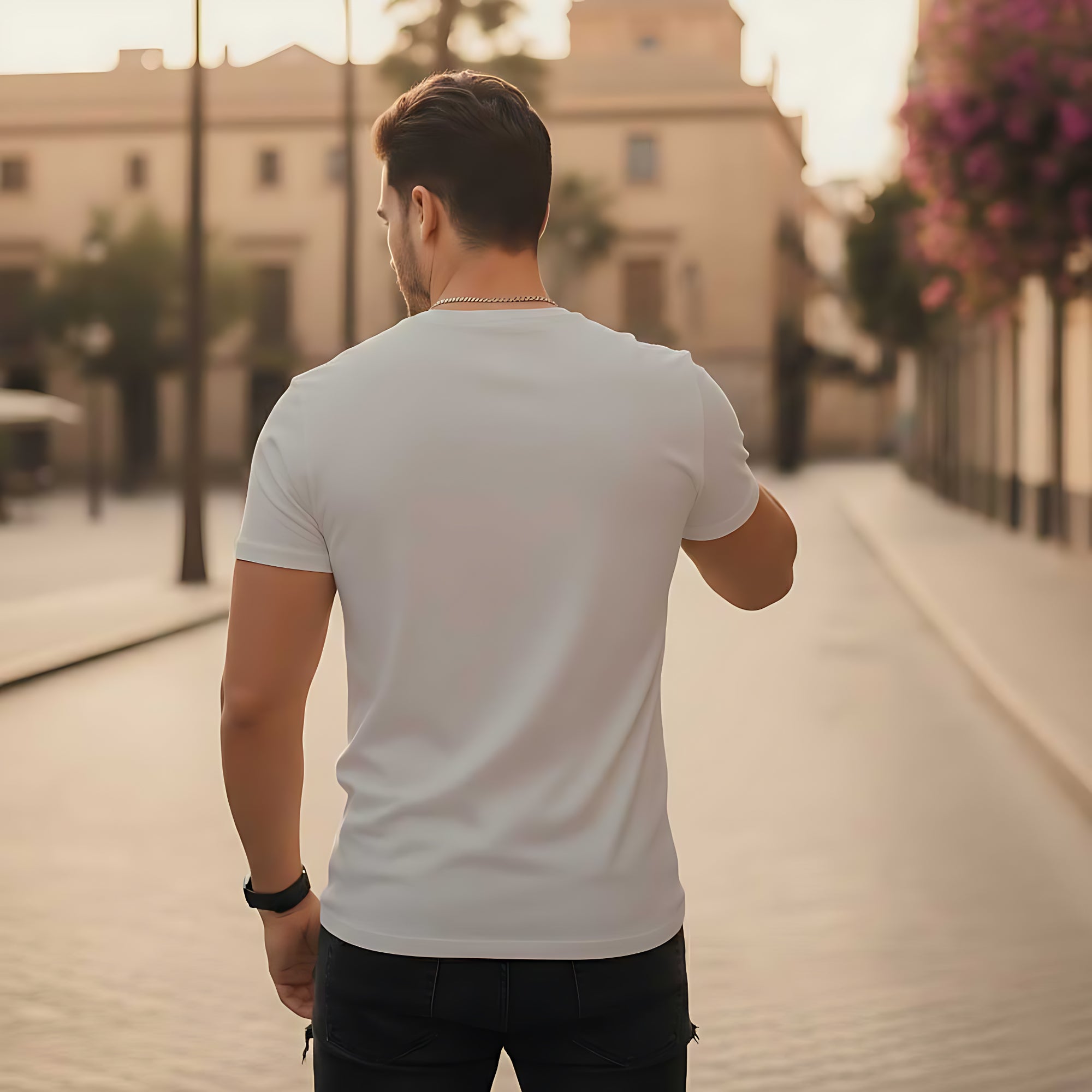 Half Sleeve White Melange T-Shirt