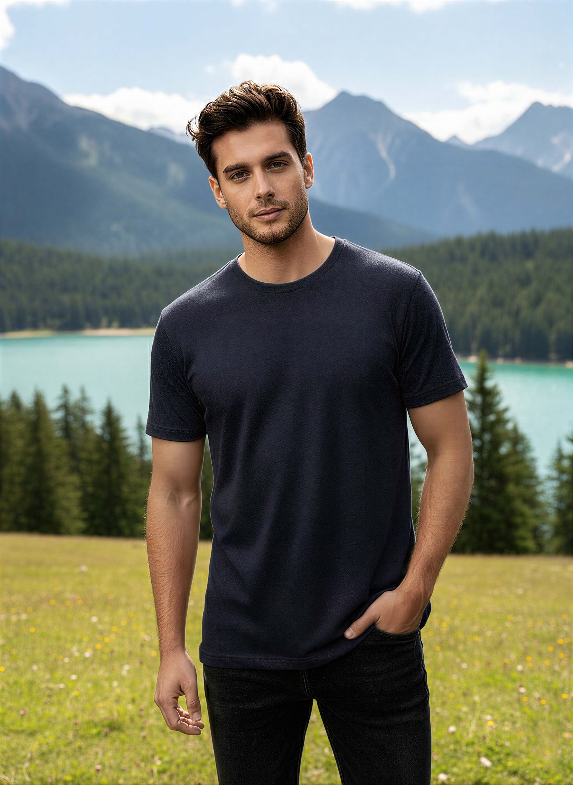 Half Sleeve  Navy Melange T-Shirt