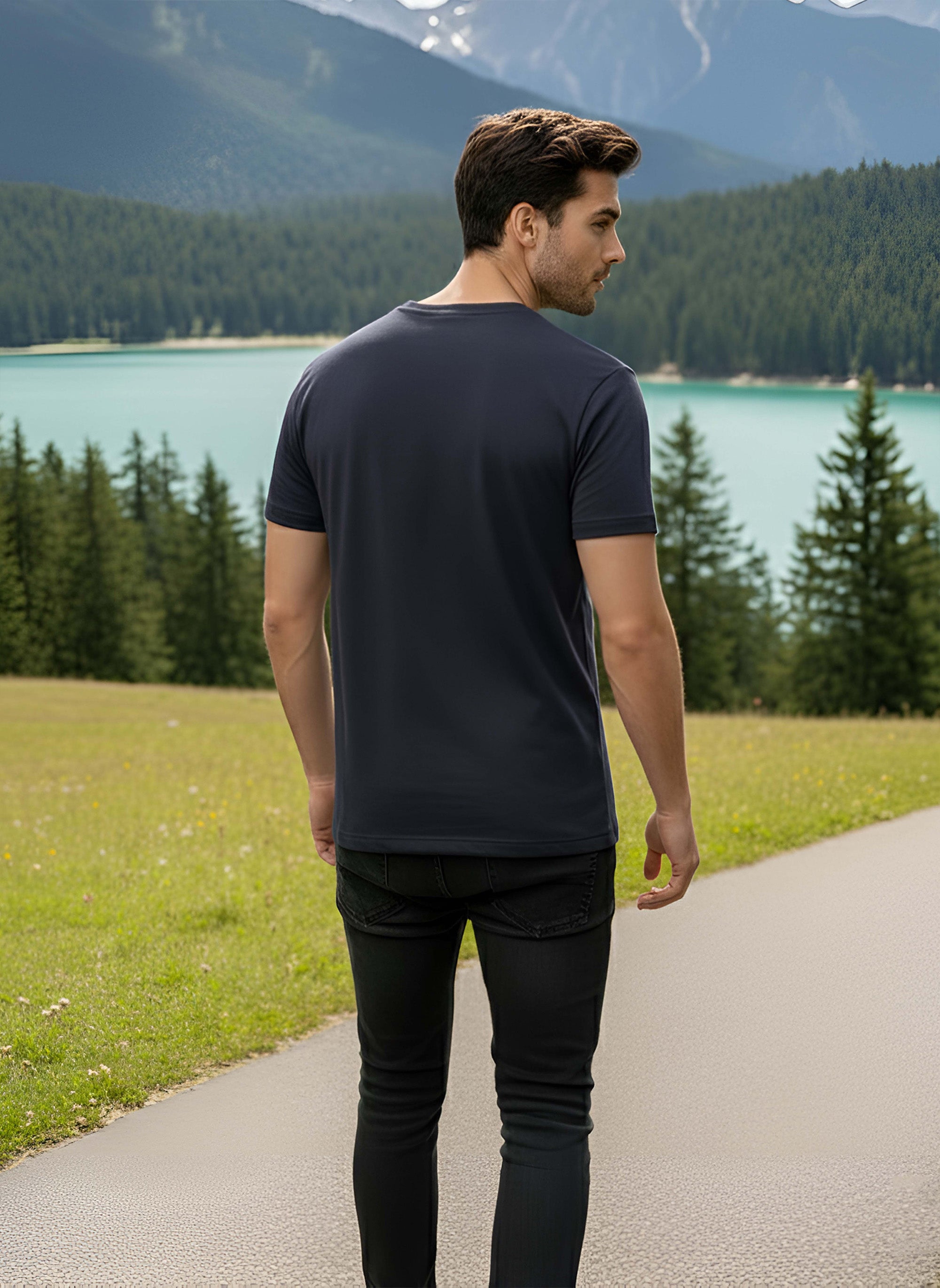Half Sleeve  Navy Melange T-Shirt