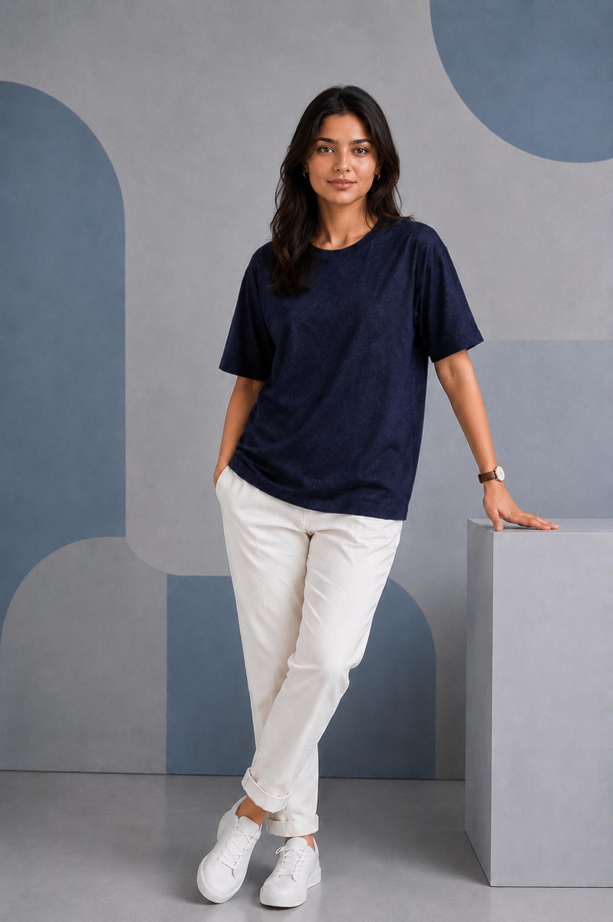Navy Melange Oversized T-Shirt