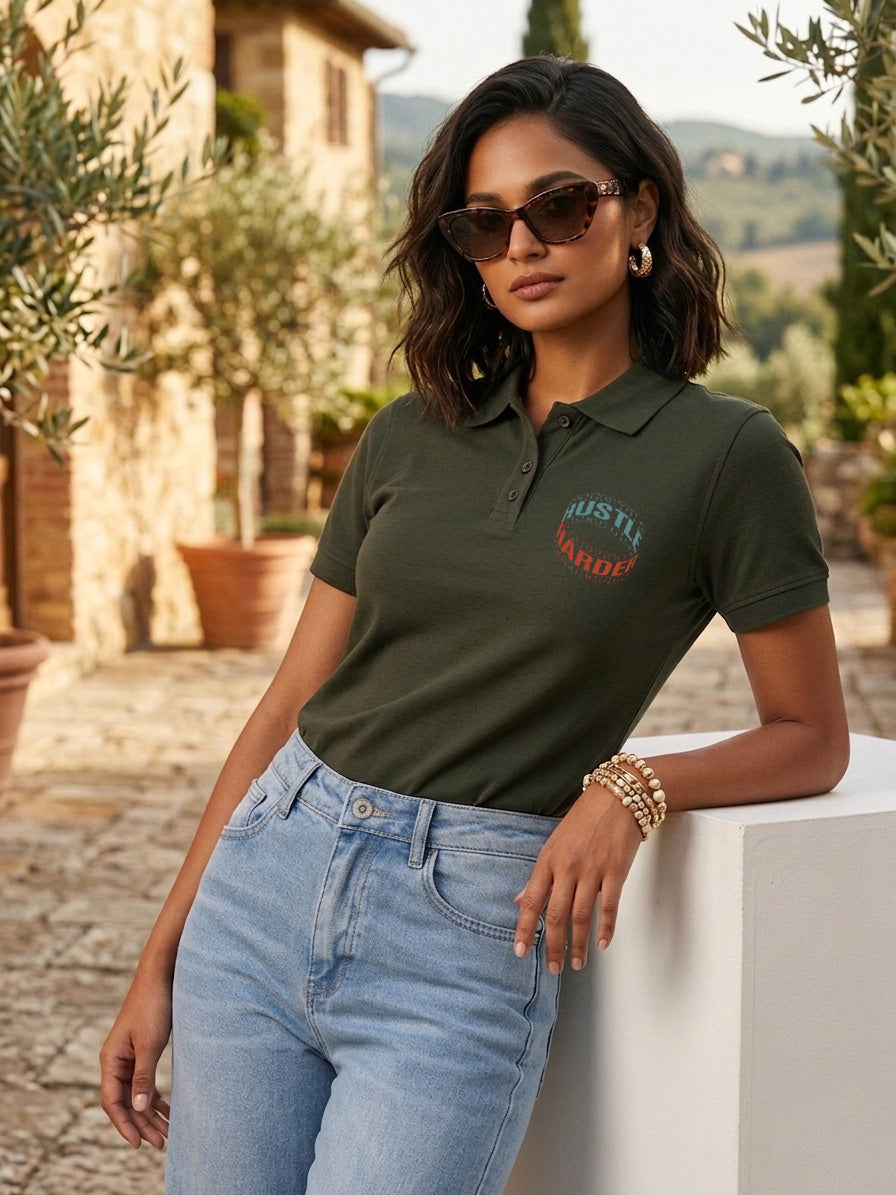 Womens Graphic Polo T-Shirt Hustle