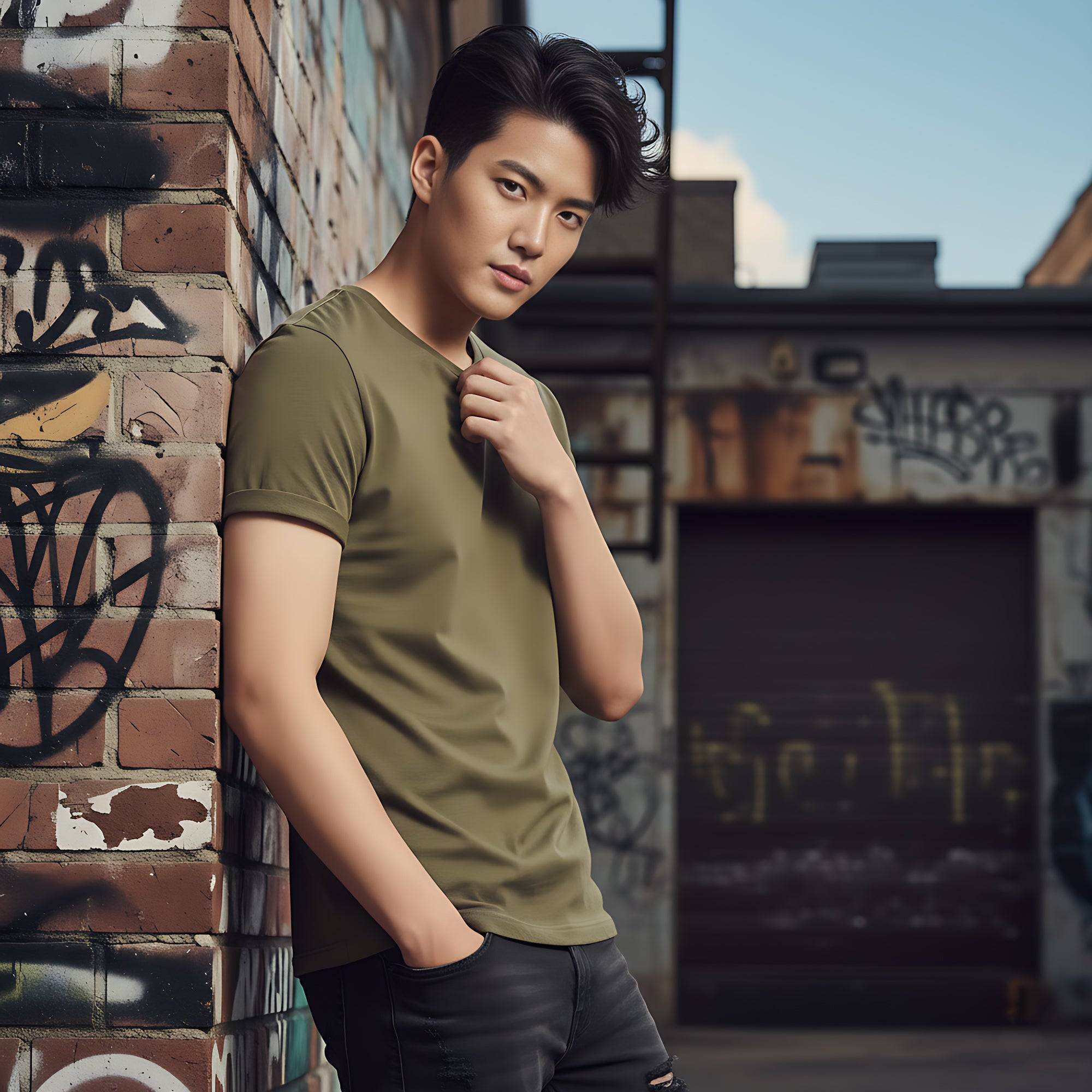 Half Sleeve  Olive Green T-Shirt