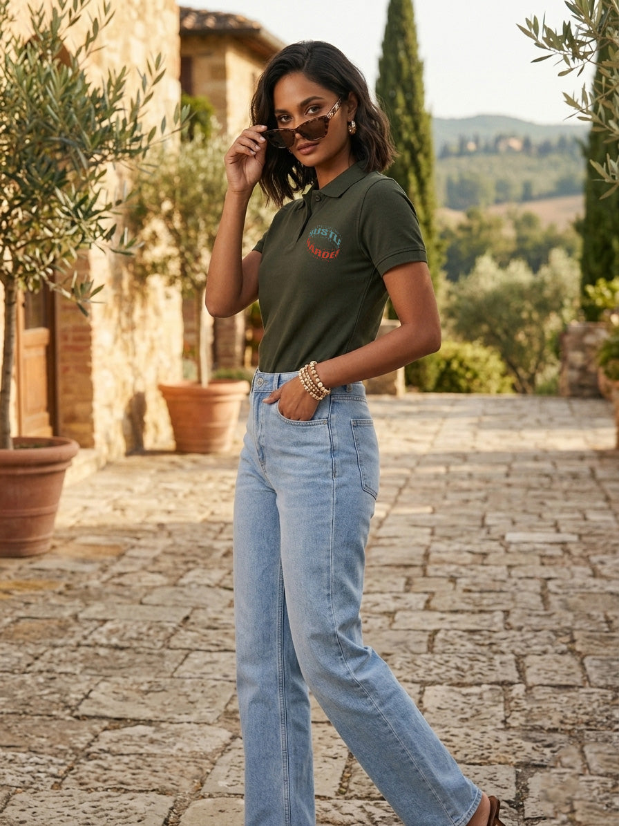 Womens Graphic Polo T-Shirt Hustle