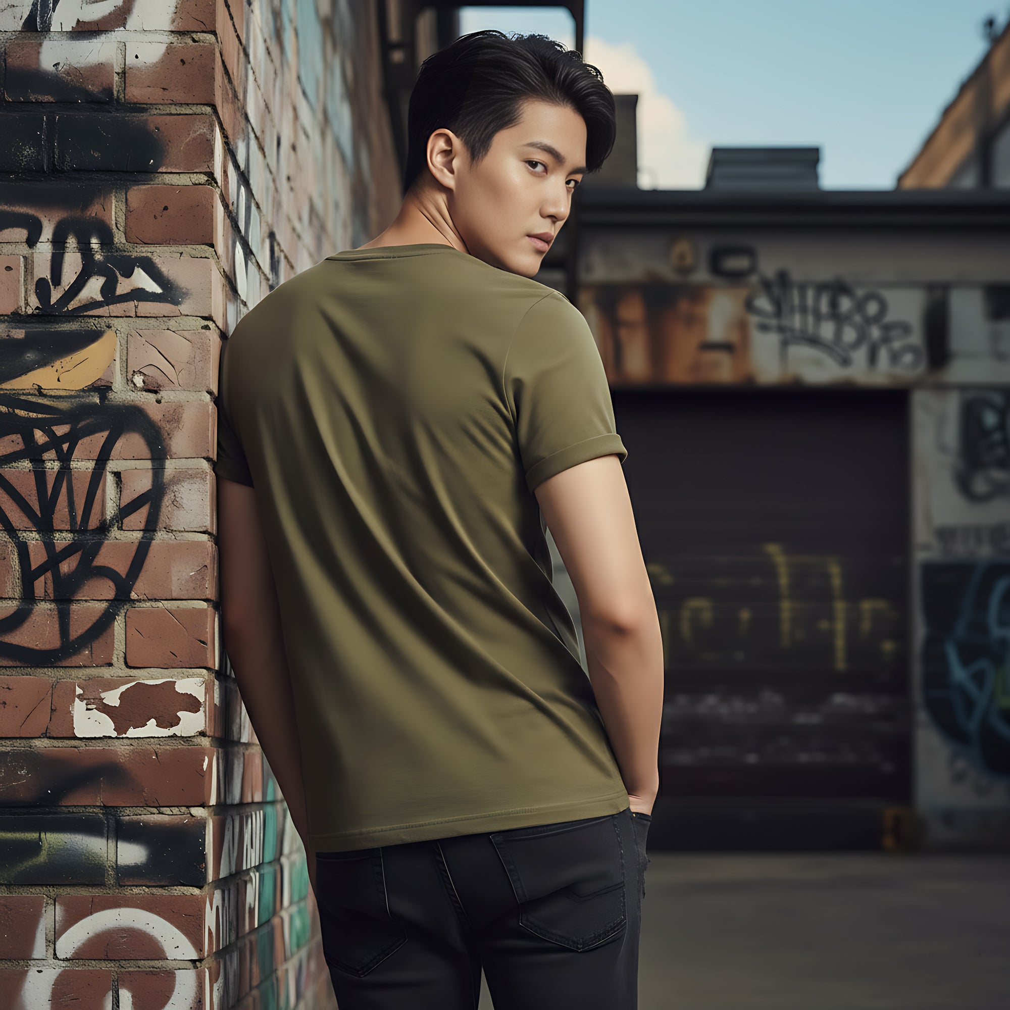 Half Sleeve  Olive Green T-Shirt