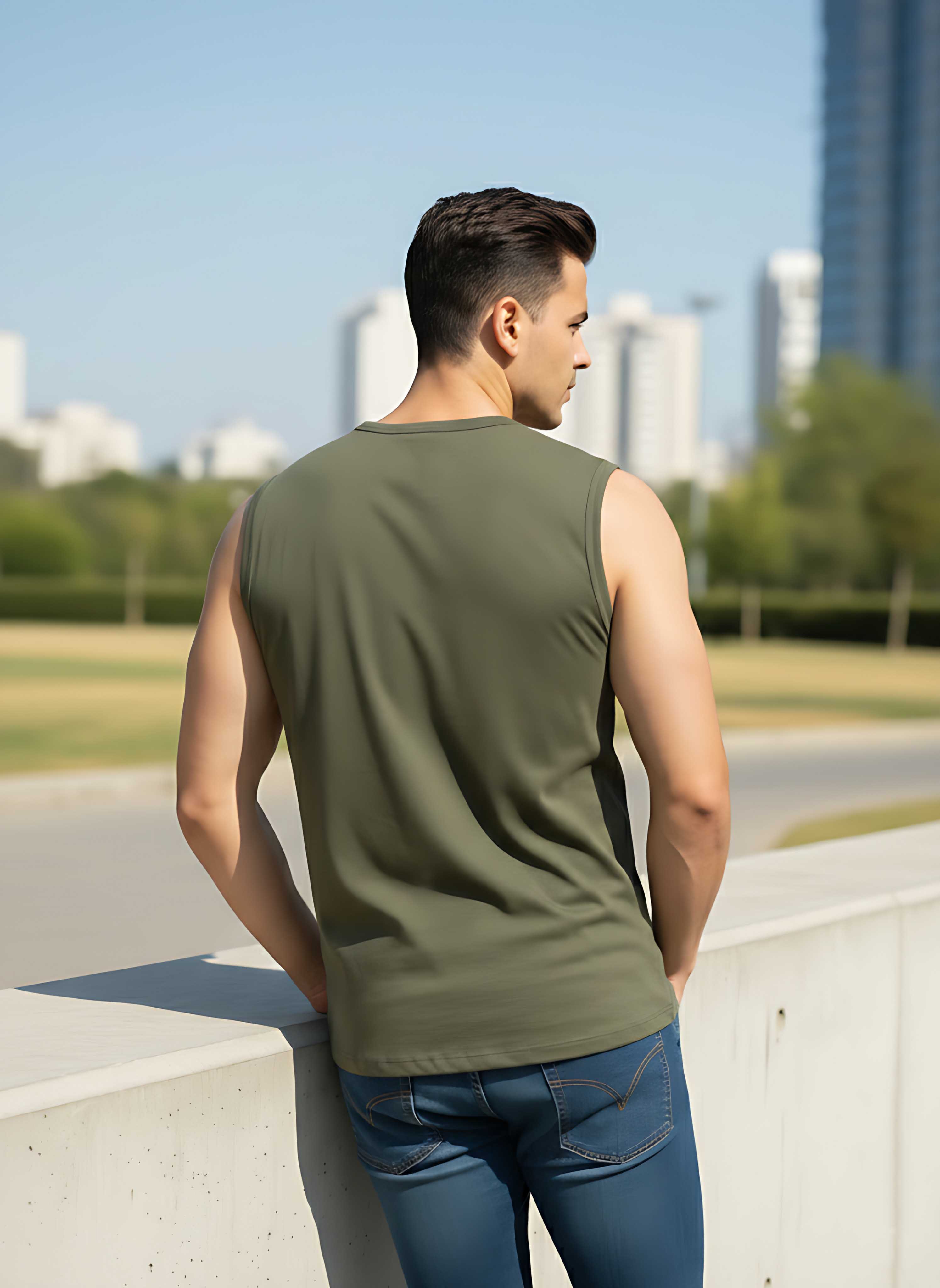 Sleeveless Olive Green T-Shirt