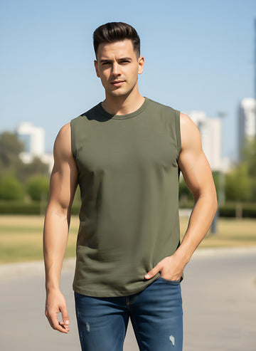 Sleeveless Olive Green T-Shirt