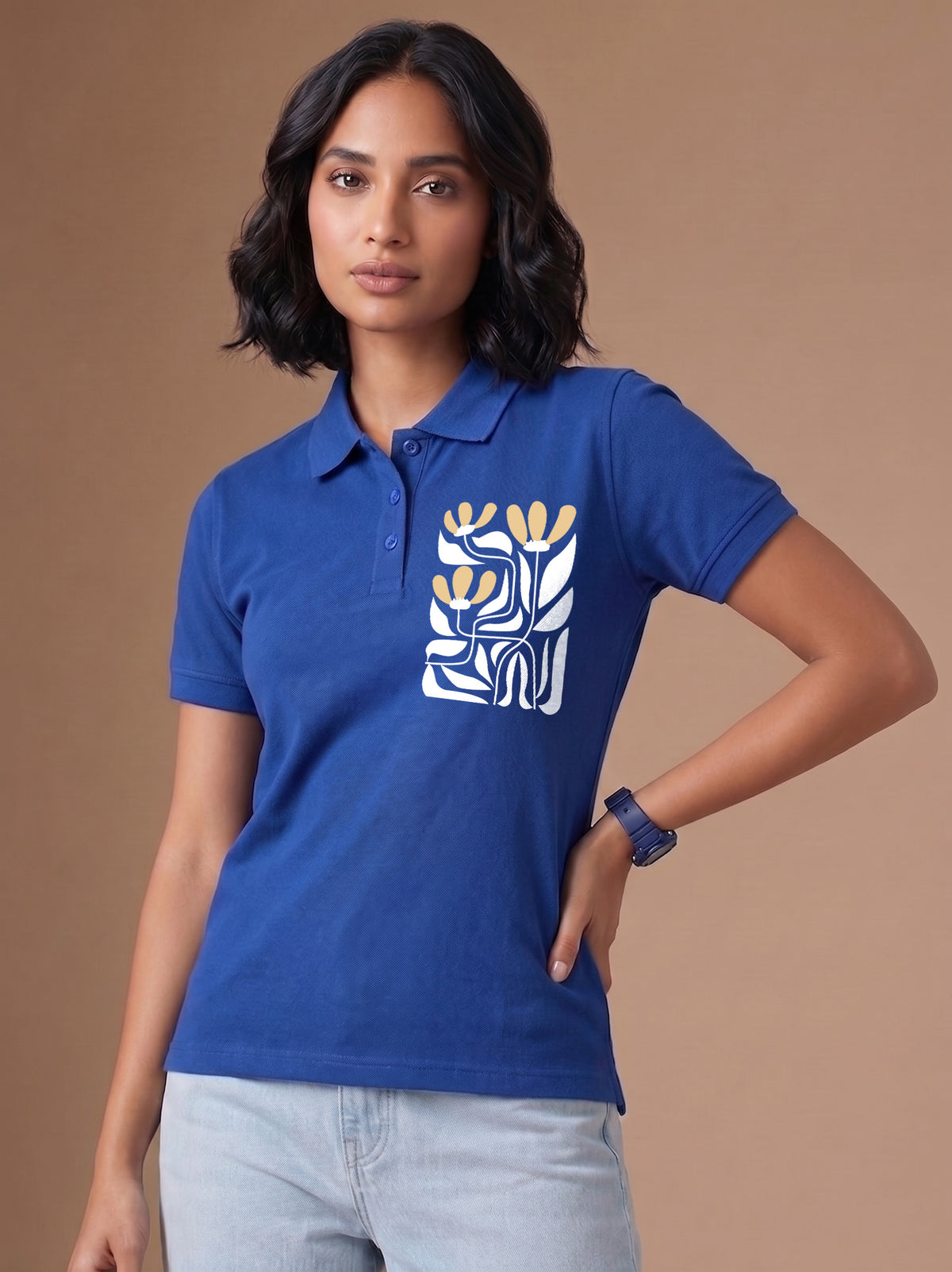 Womens Graphic Polo T-Shirt Flower