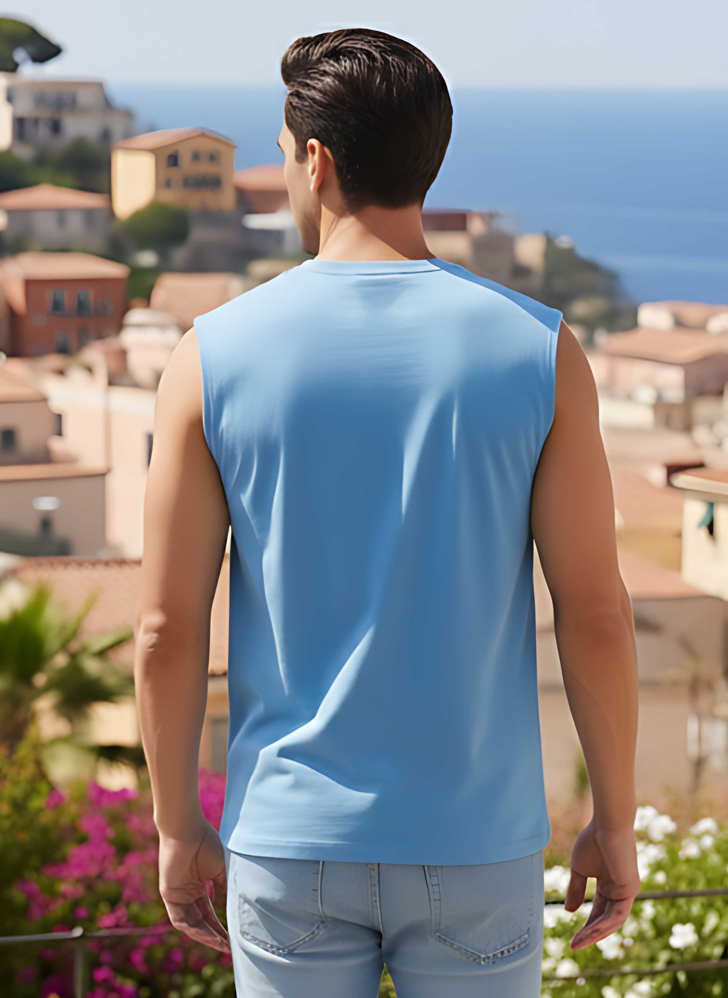 Sleeveless Sky Blue T-Shirt