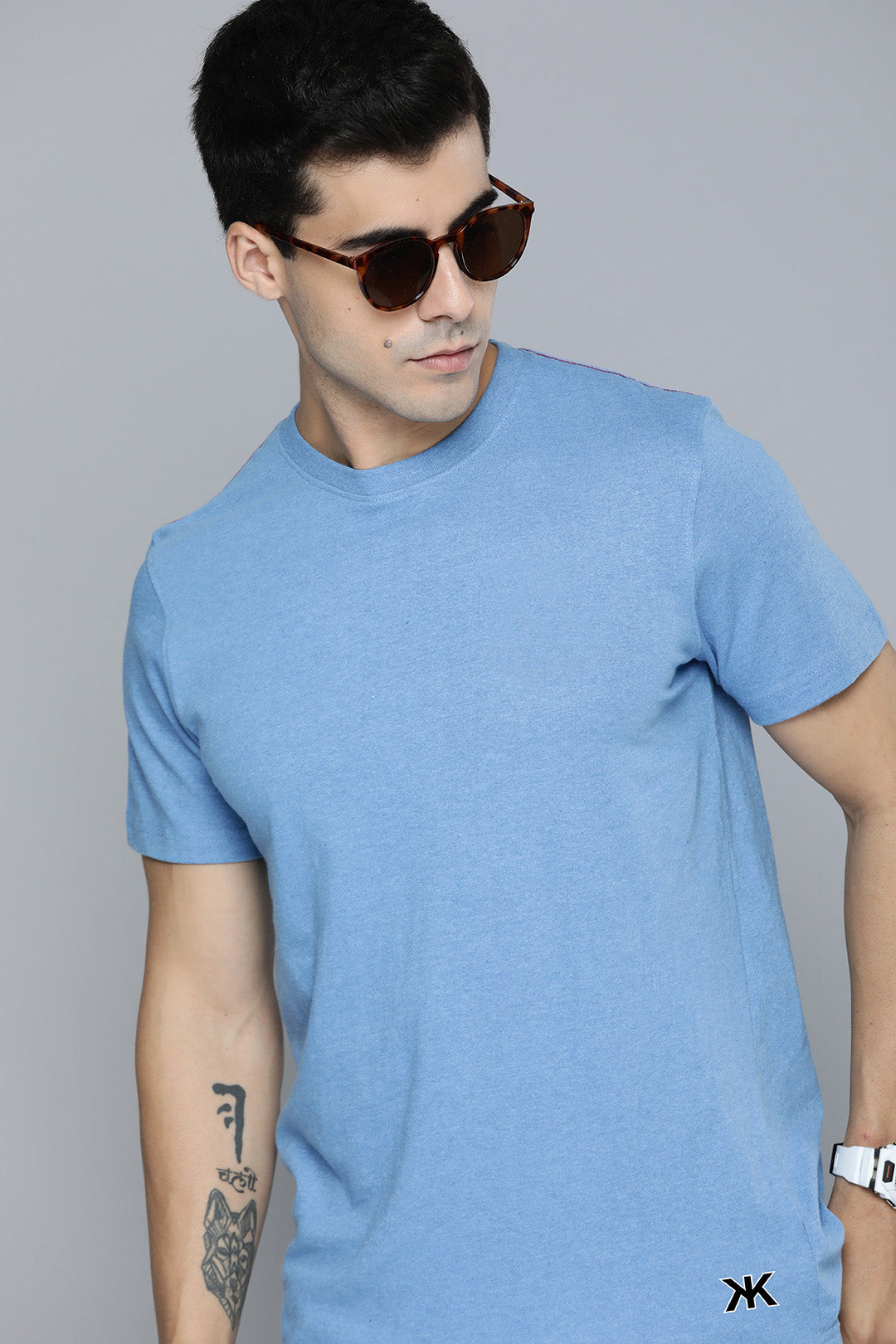 Mens Regular Half Sleeve Sky Blue T-Shirt