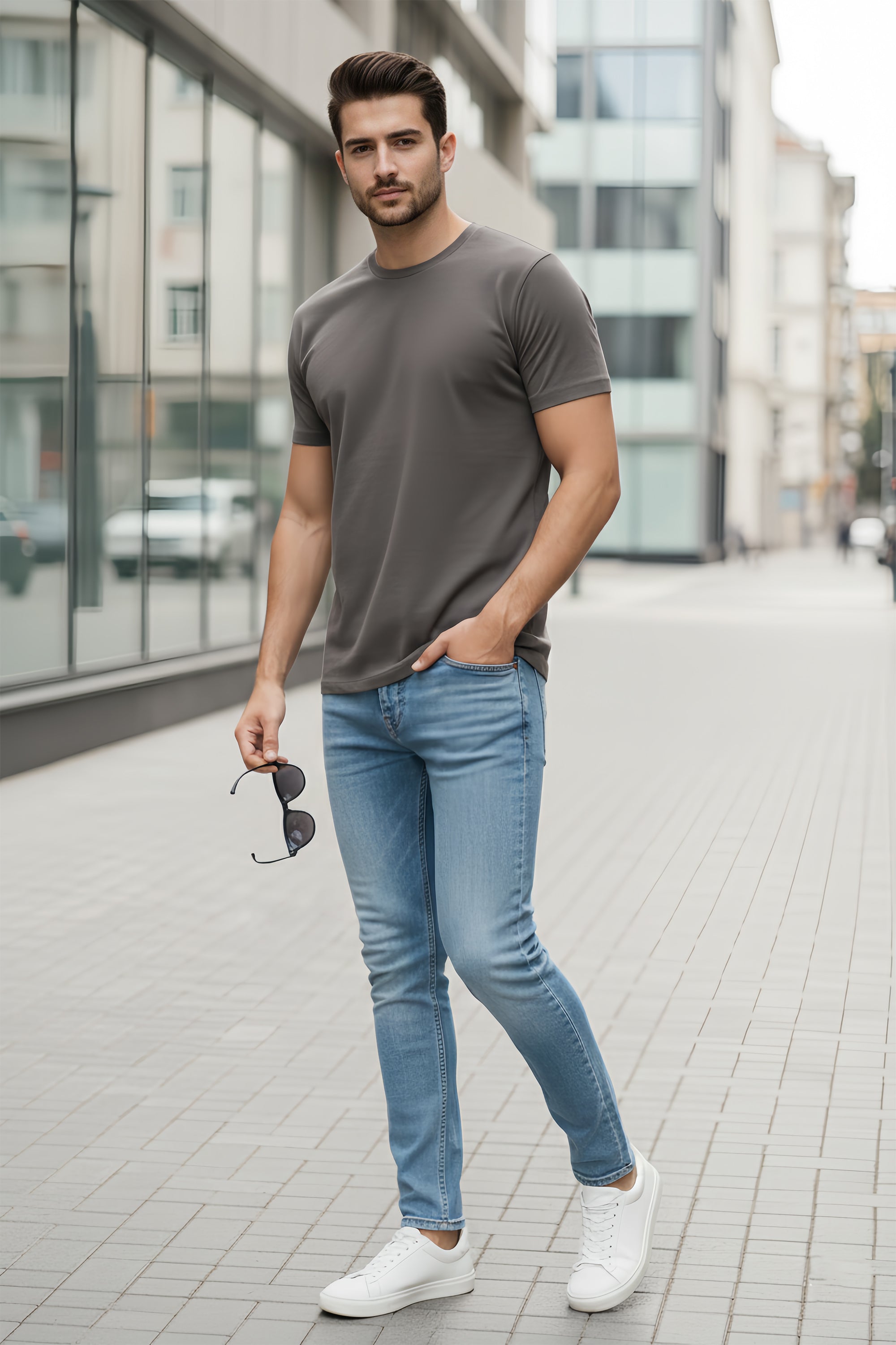 Half Sleeve Steel Grey T-Shirt