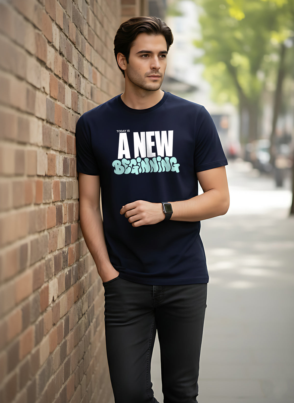 Mens Graphic Regular Half Navy T-Shirt