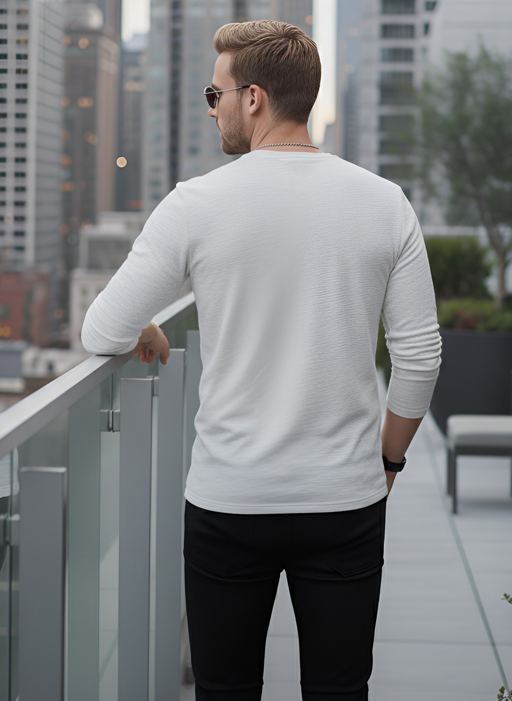 Long Sleeve White Melange  T-Shirt