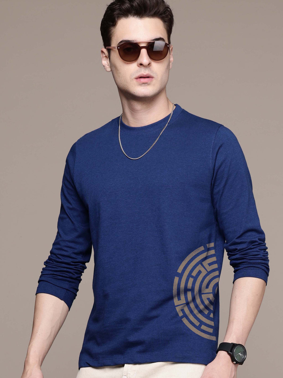 Mens graphic Long Sleeve Airforce Blue T-Shirt