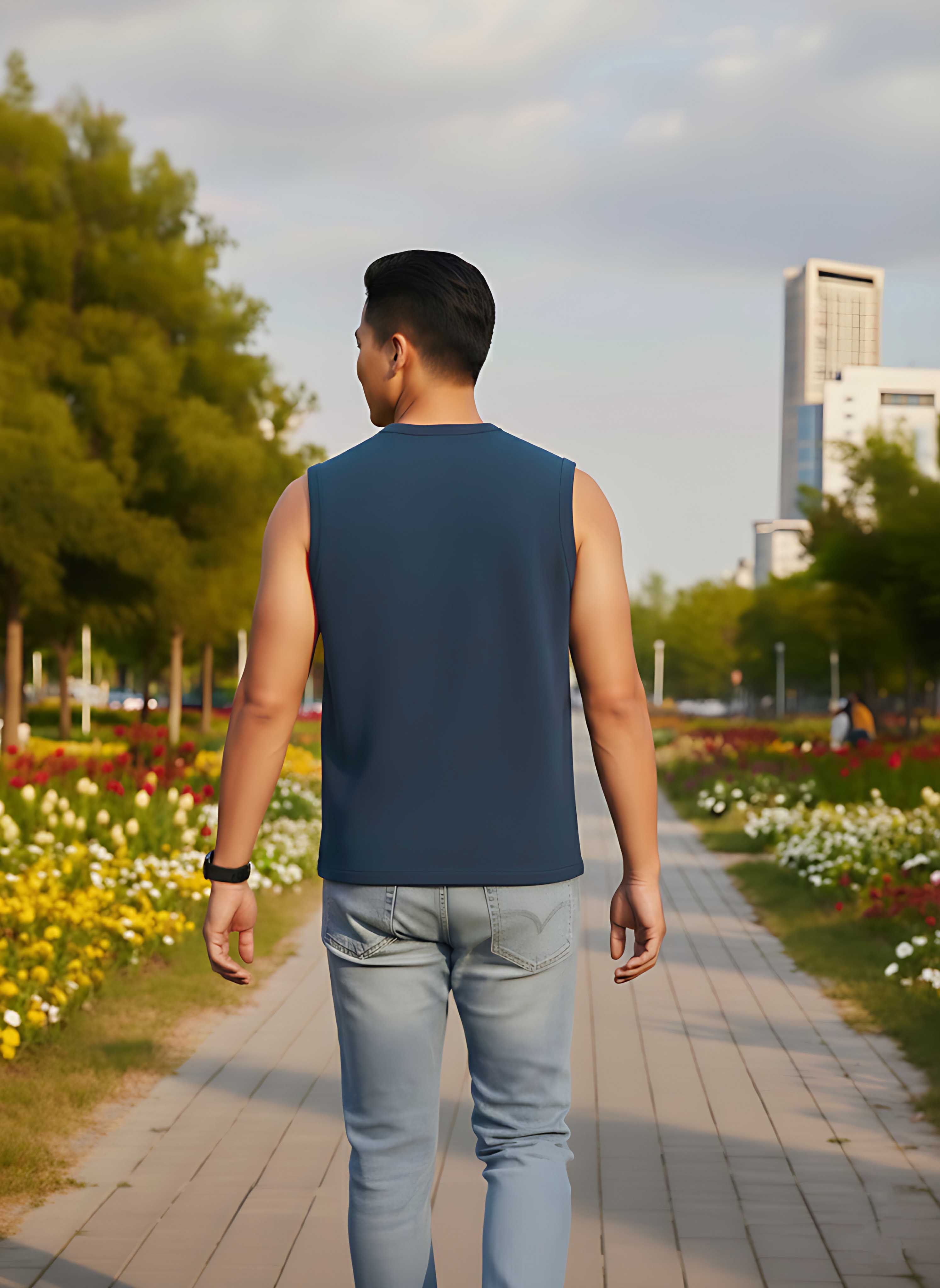 Sleeveless  Airforce Blue T-Shirt