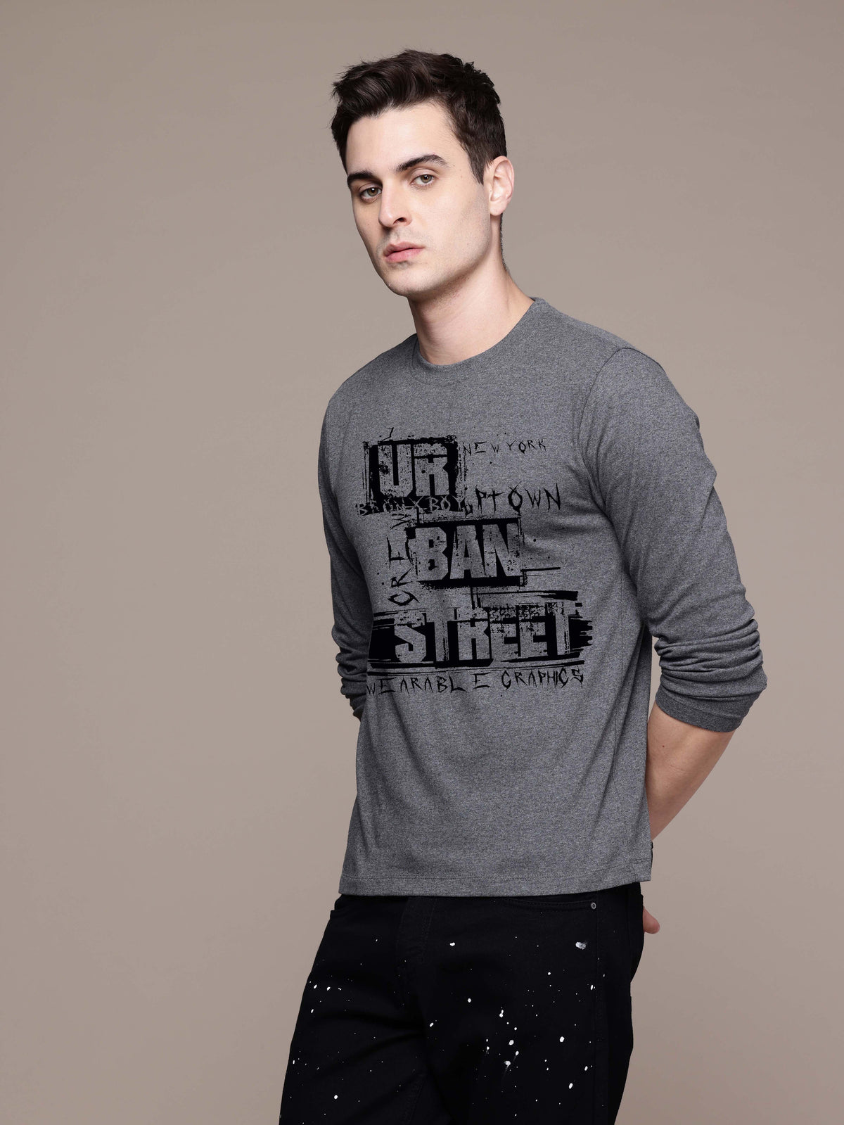 Mens Graphic Long Sleeve Andhra Melange T-Shirt