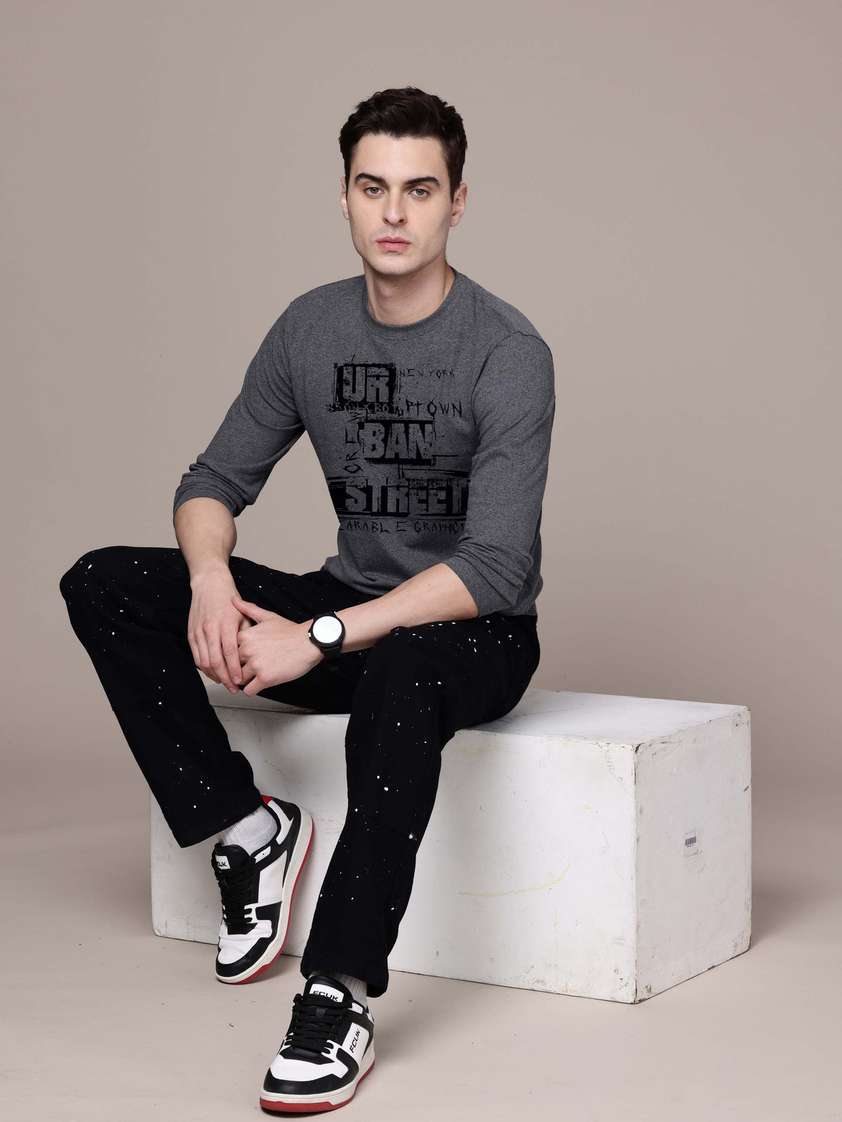 Mens Graphic Long Sleeve Andhra Melange T-Shirt