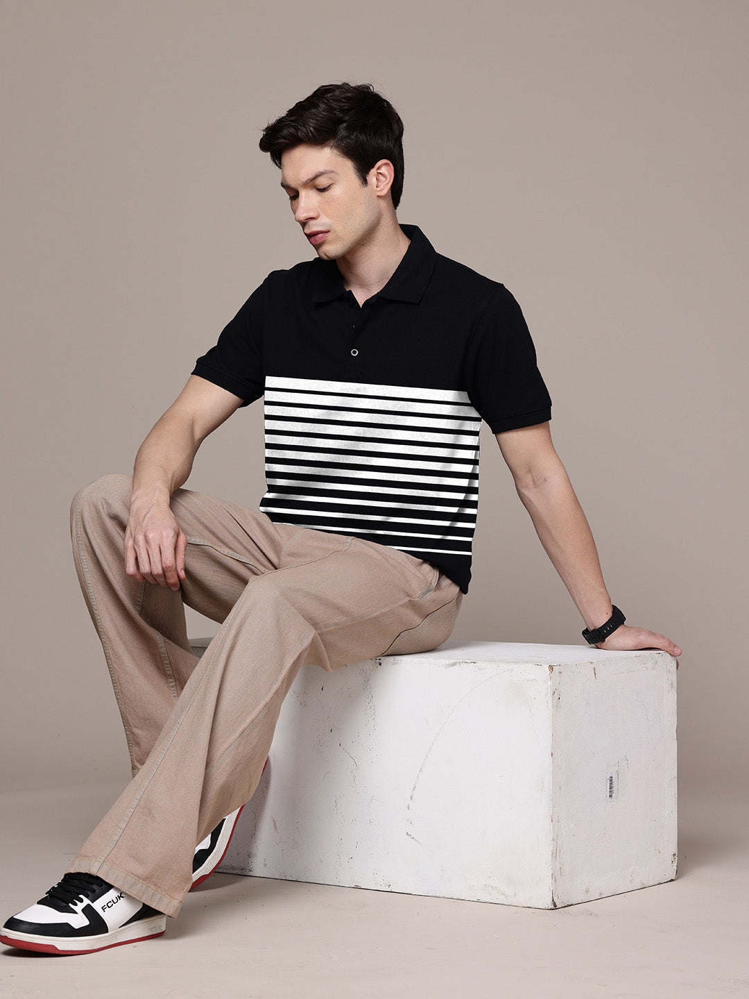 Graphic Polo Stripe Print T-Shirt