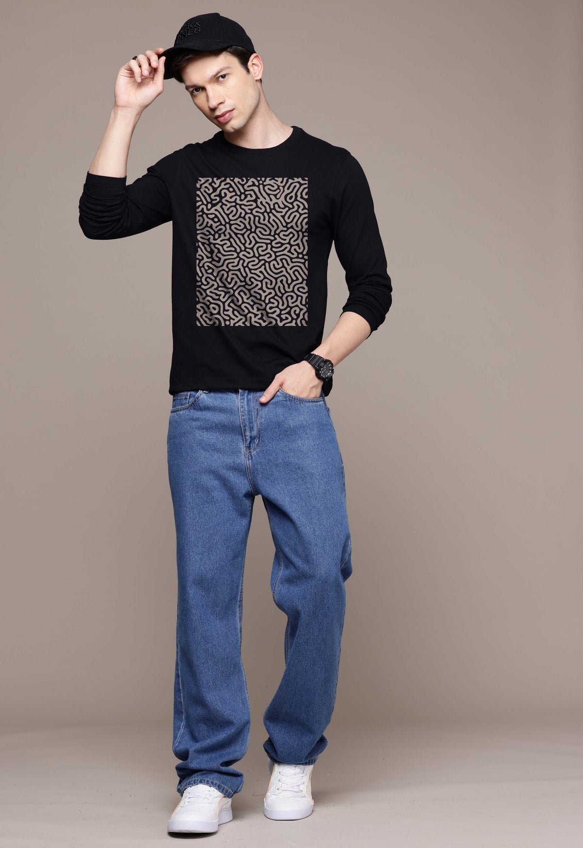 Mens Graphic Long Sleeve Black T-Shirt
