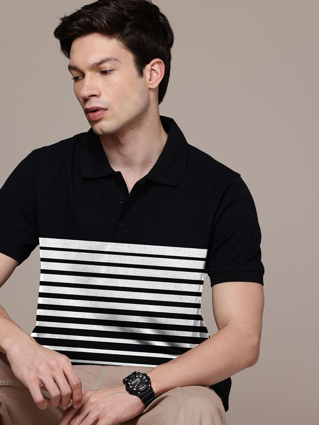 Graphic Polo Stripe Print T-Shirt