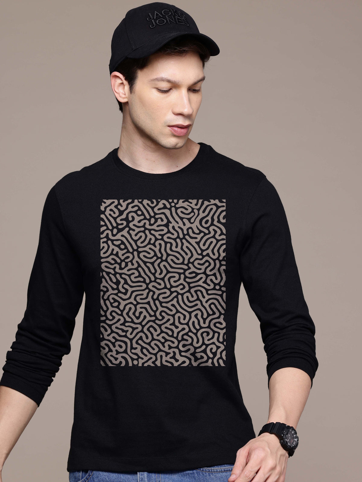 Mens Graphic Long Sleeve Black T-Shirt