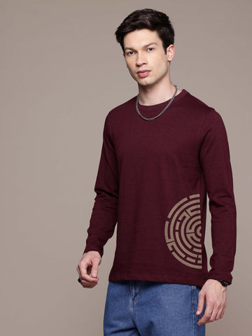 Mens graphic Long Sleeve Burgundy T-Shirt