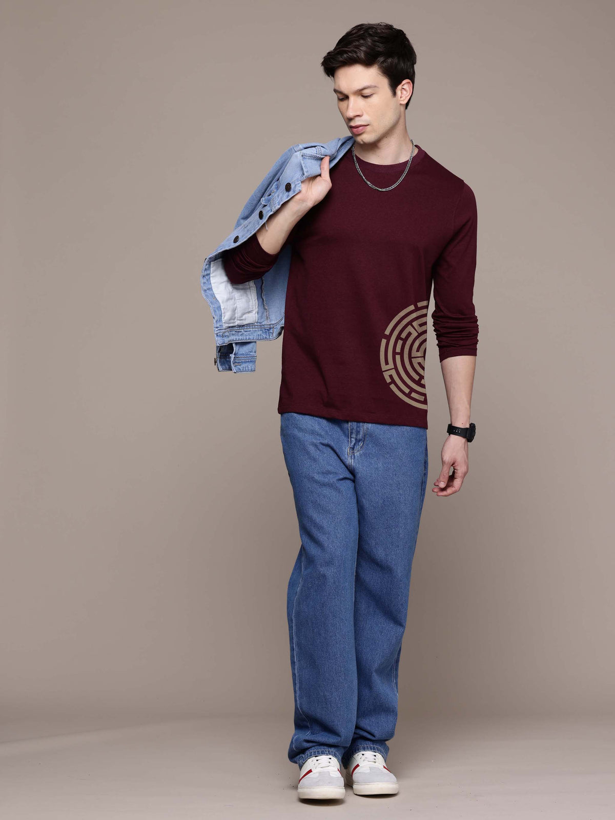 Mens graphic Long Sleeve Burgundy T-Shirt