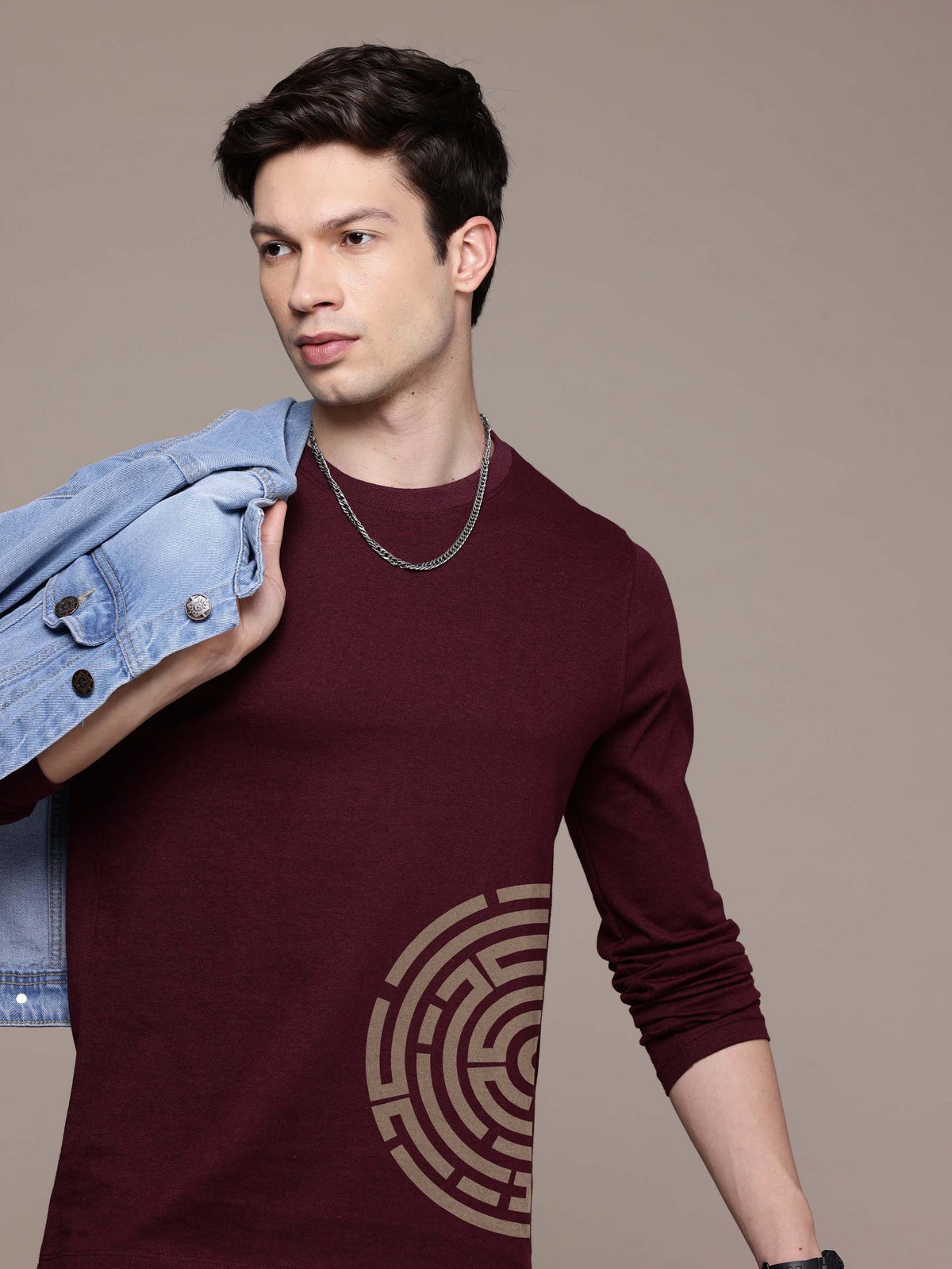 Mens graphic Long Sleeve Burgundy T-Shirt