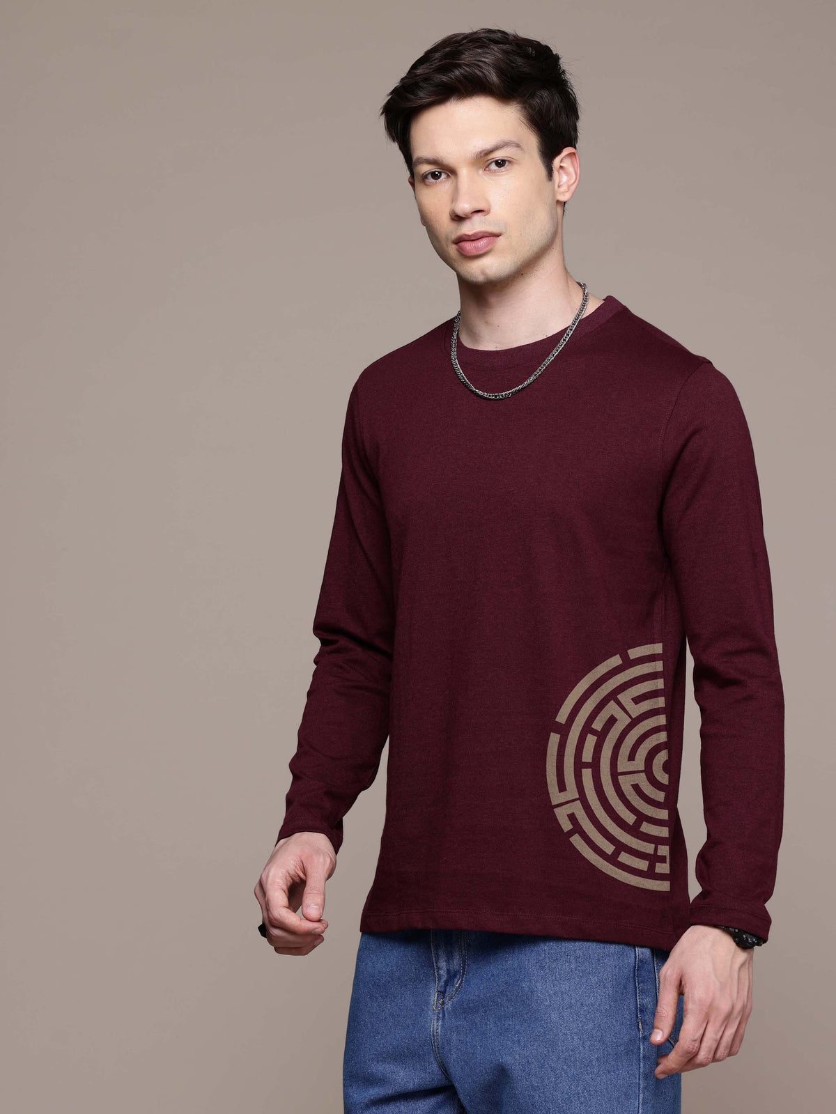 Mens graphic Long Sleeve Bottle Green T-Shirt