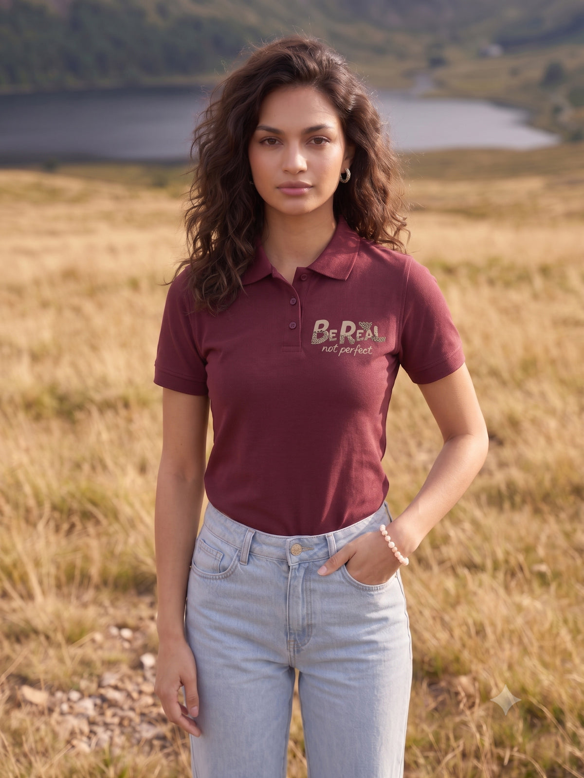 Womens Graphic Polo T-Shirt Be Real