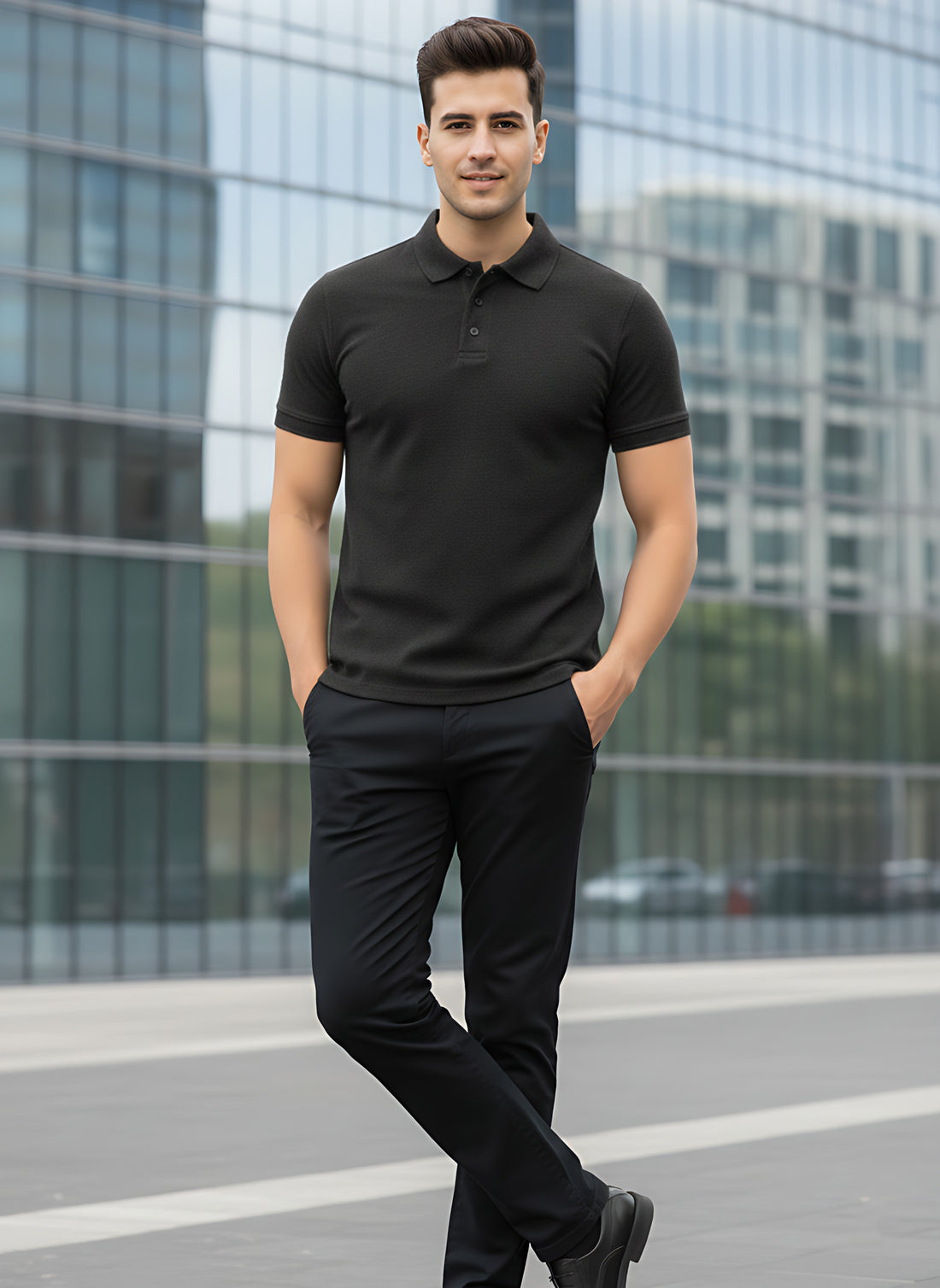 Charcoal Melange Polo T-Shirt