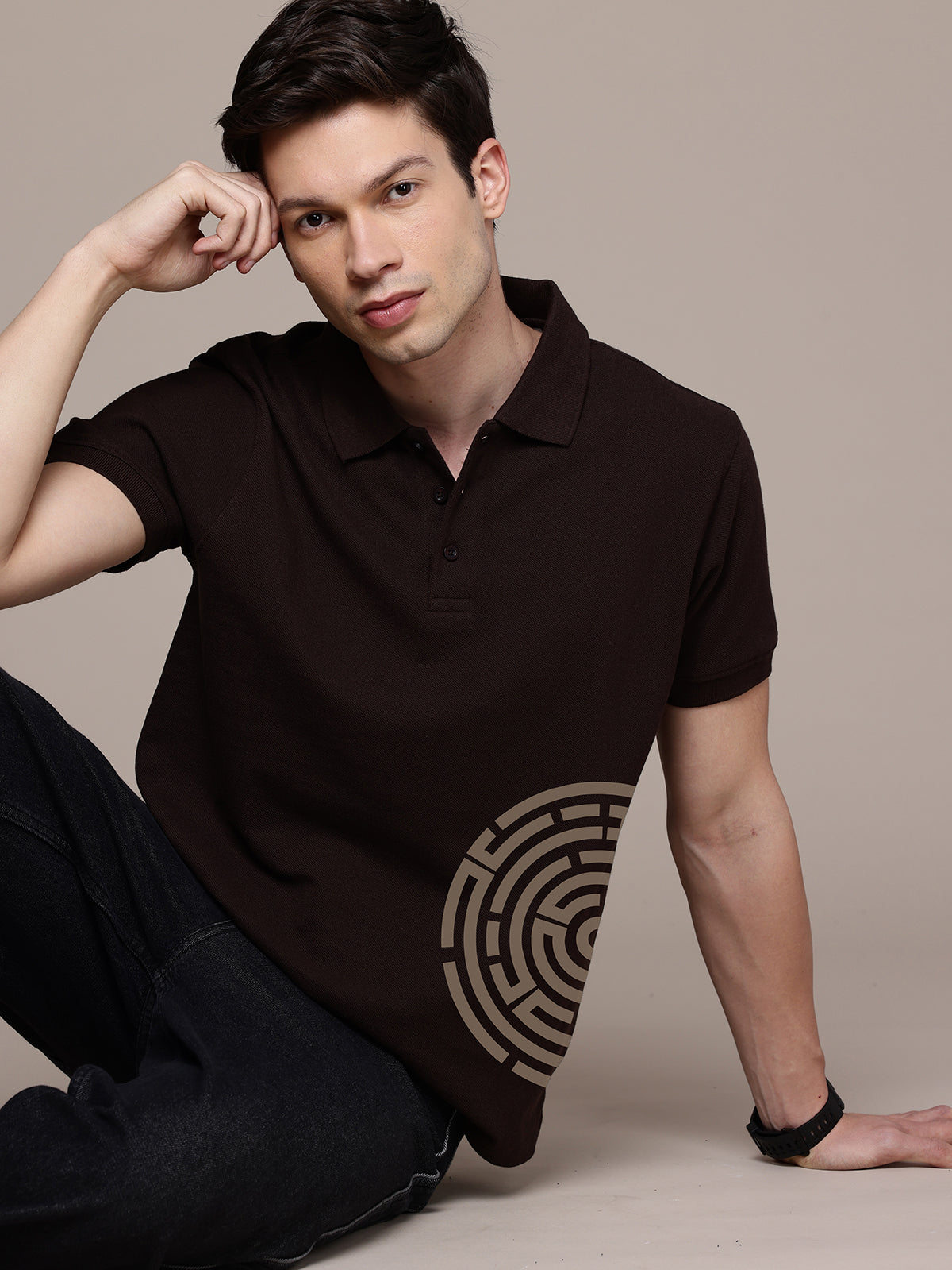 Graphic Polo Semi Circle Print T-Shirt