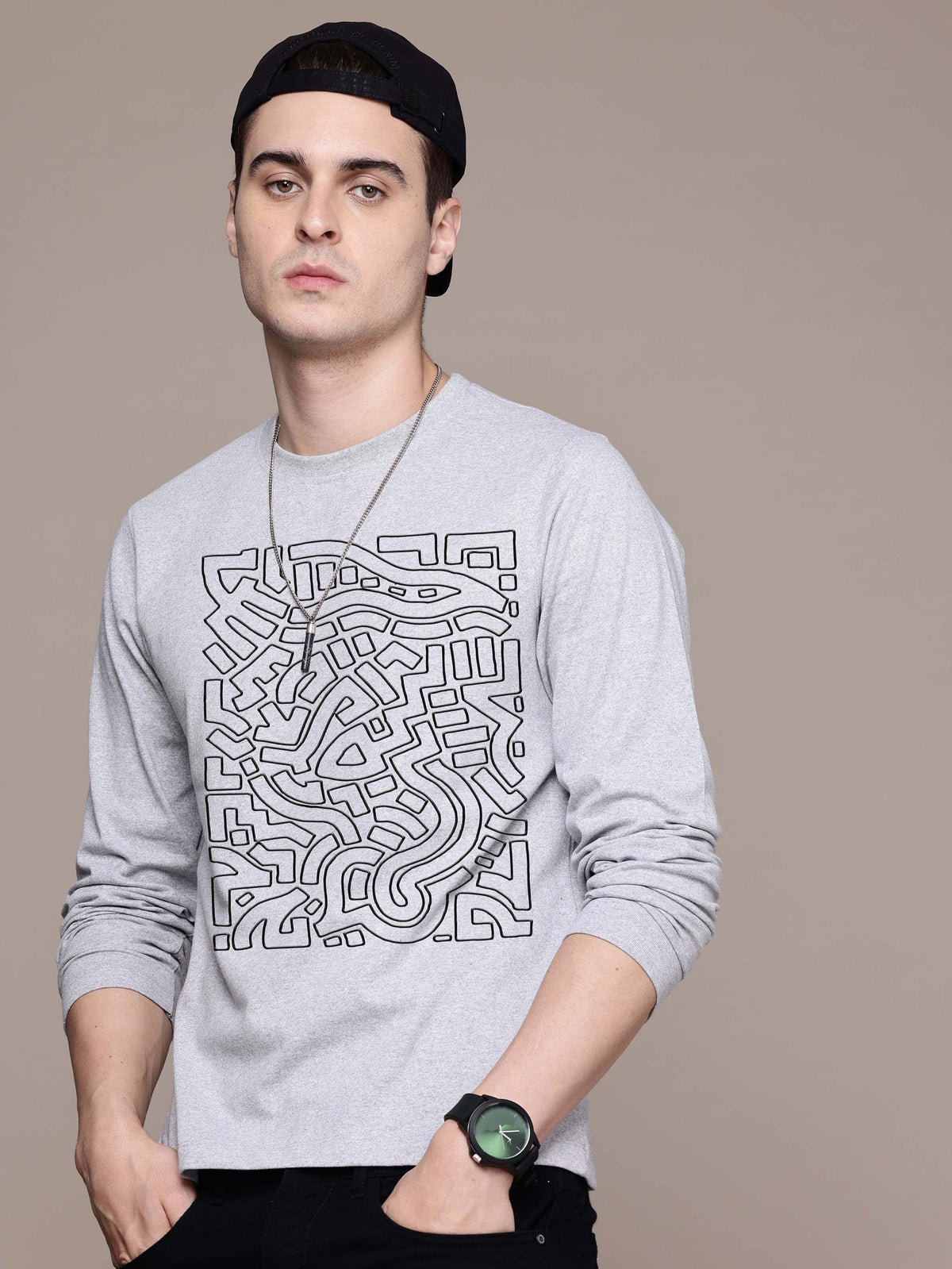 Mens Graphic Long Sleeve Airforce Blue T-Shirt