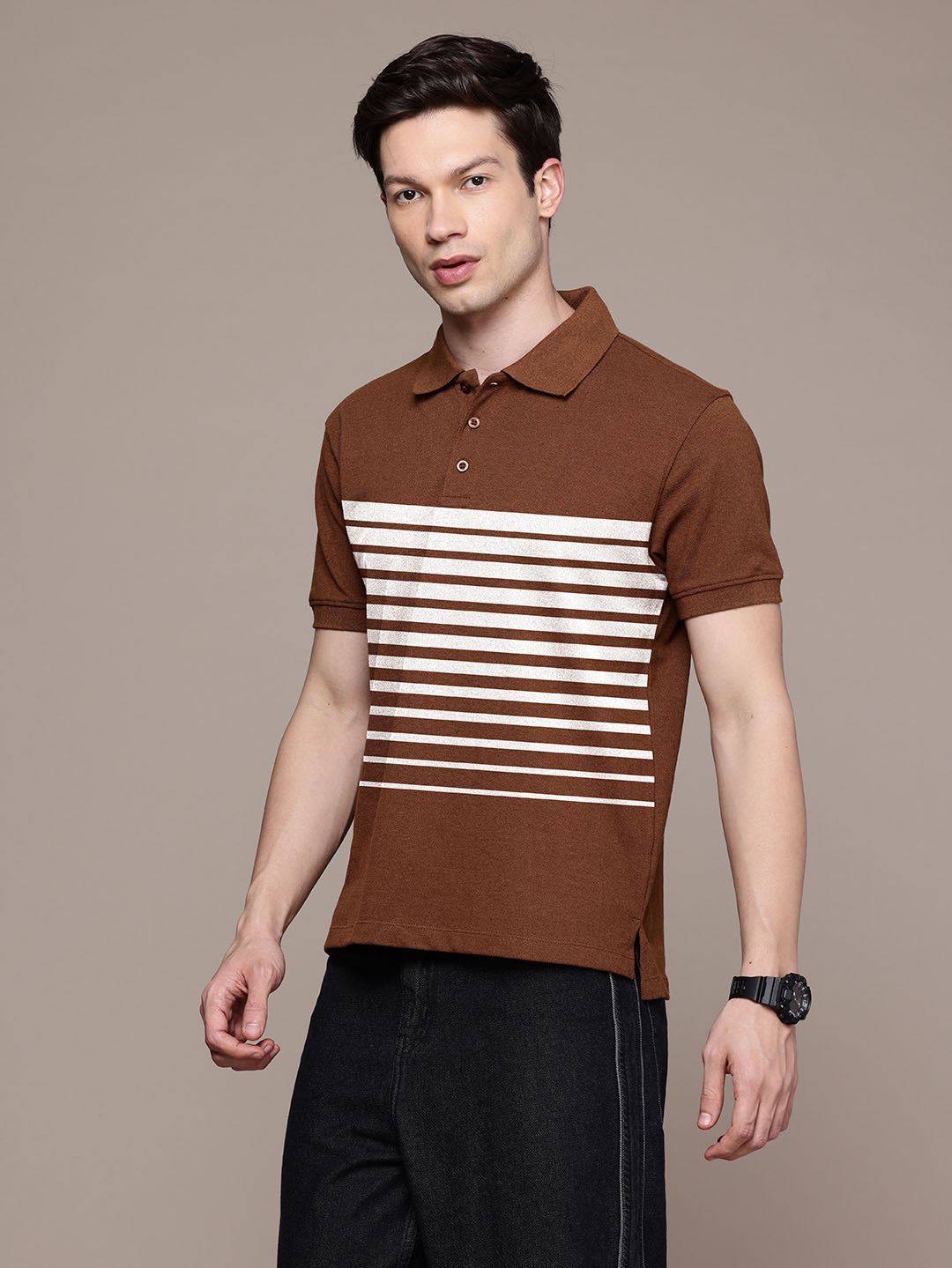 Graphic Polo Stripe Print T-Shirt