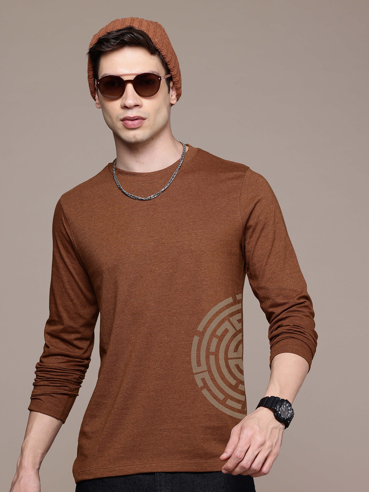 Mens graphic Long Sleeve Bottle Green T-Shirt