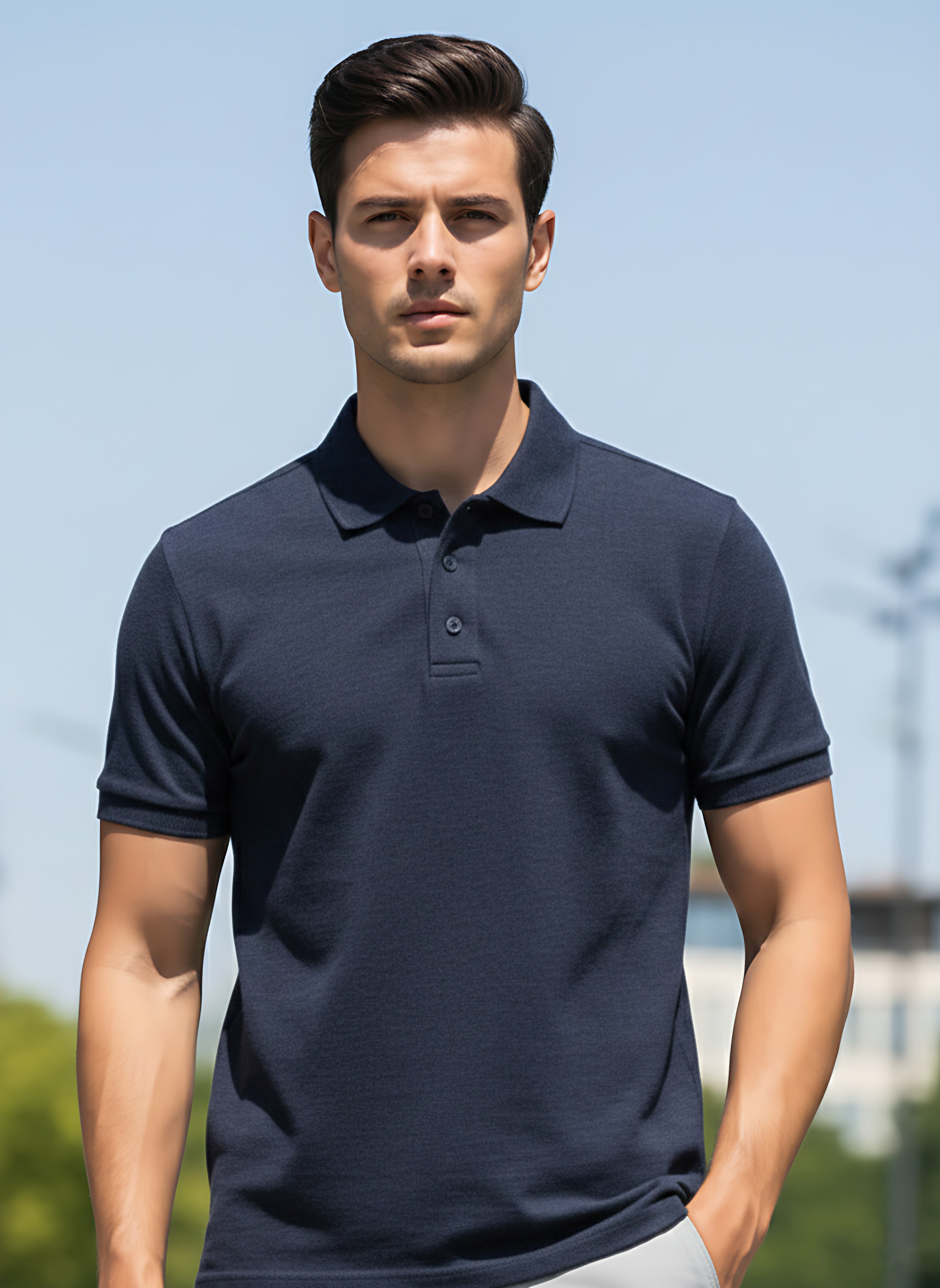 Navy Melange Polo T-Shirt