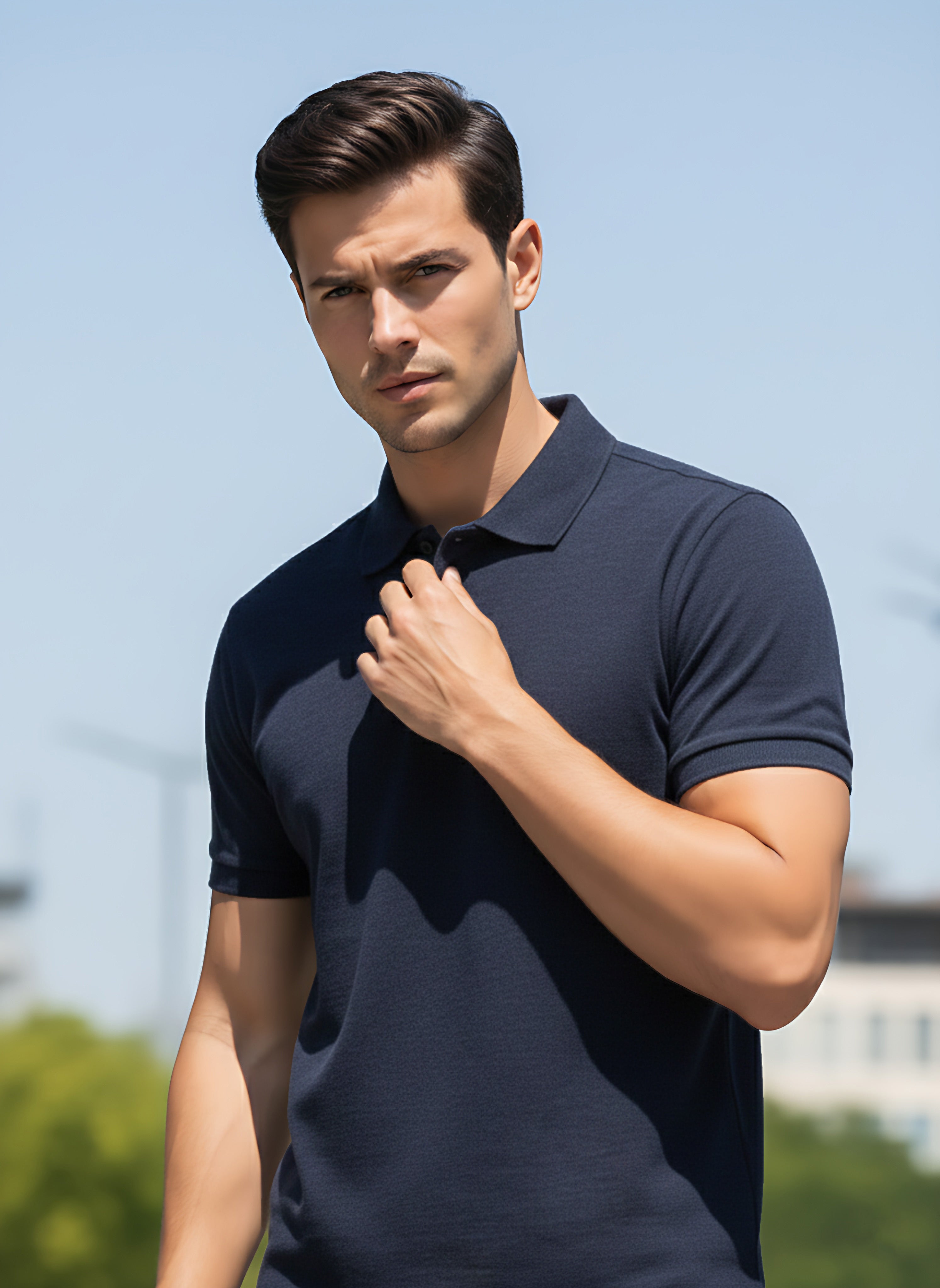 Navy Melange Polo T-Shirt