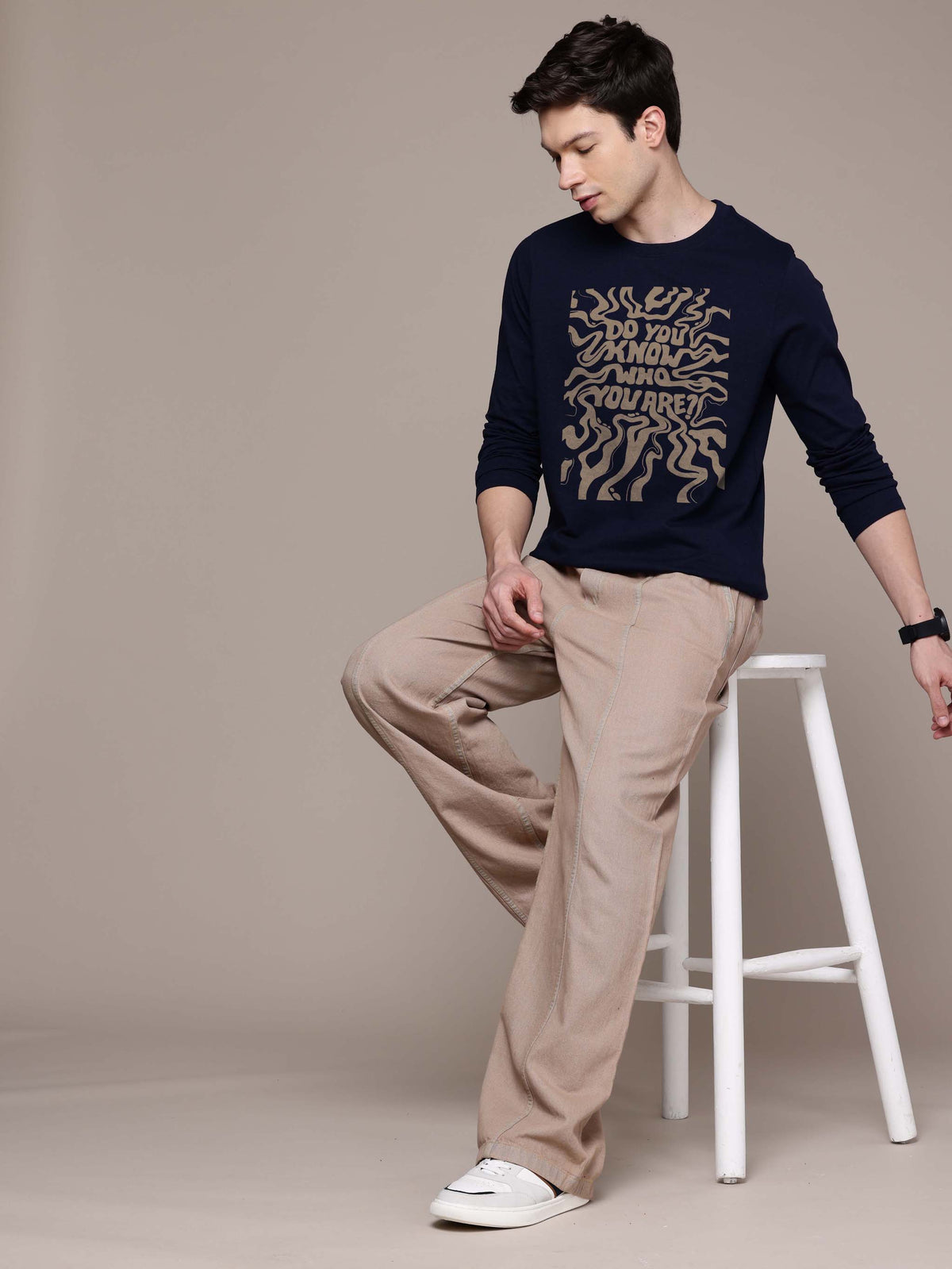 Mens Graphic Long Sleeve Navy T-Shirt