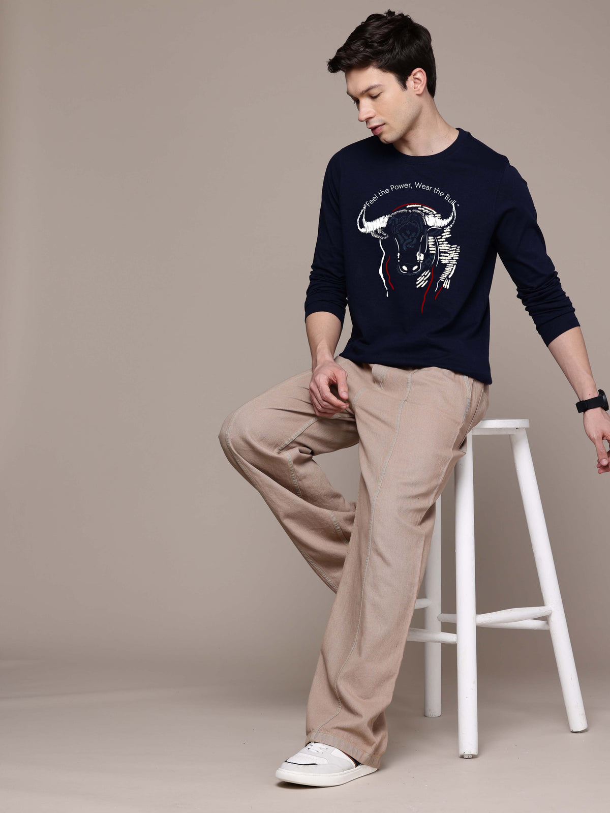 Mens Graphic Long Sleeve Navy T-Shirt