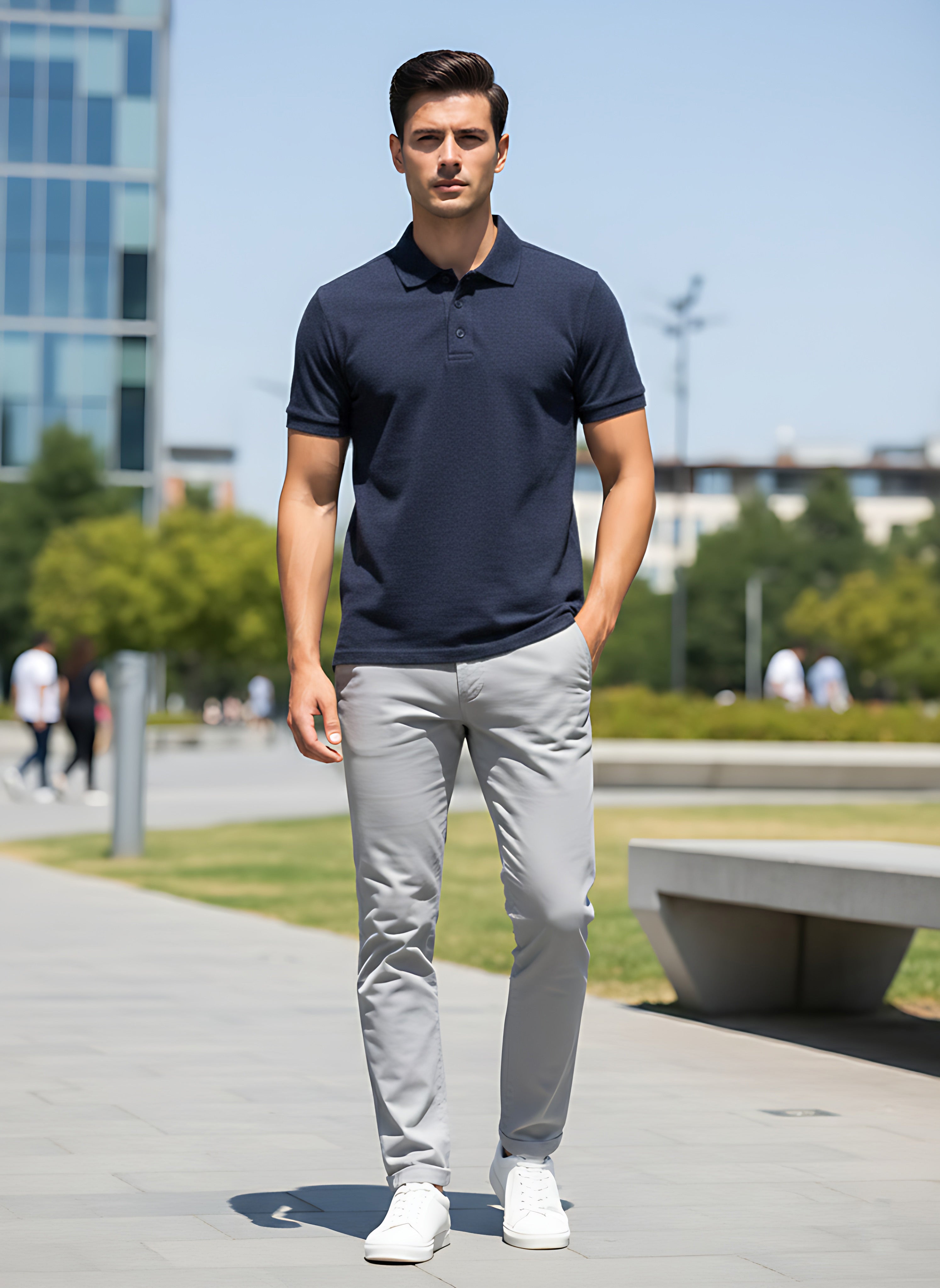 Navy Melange Polo T-Shirt