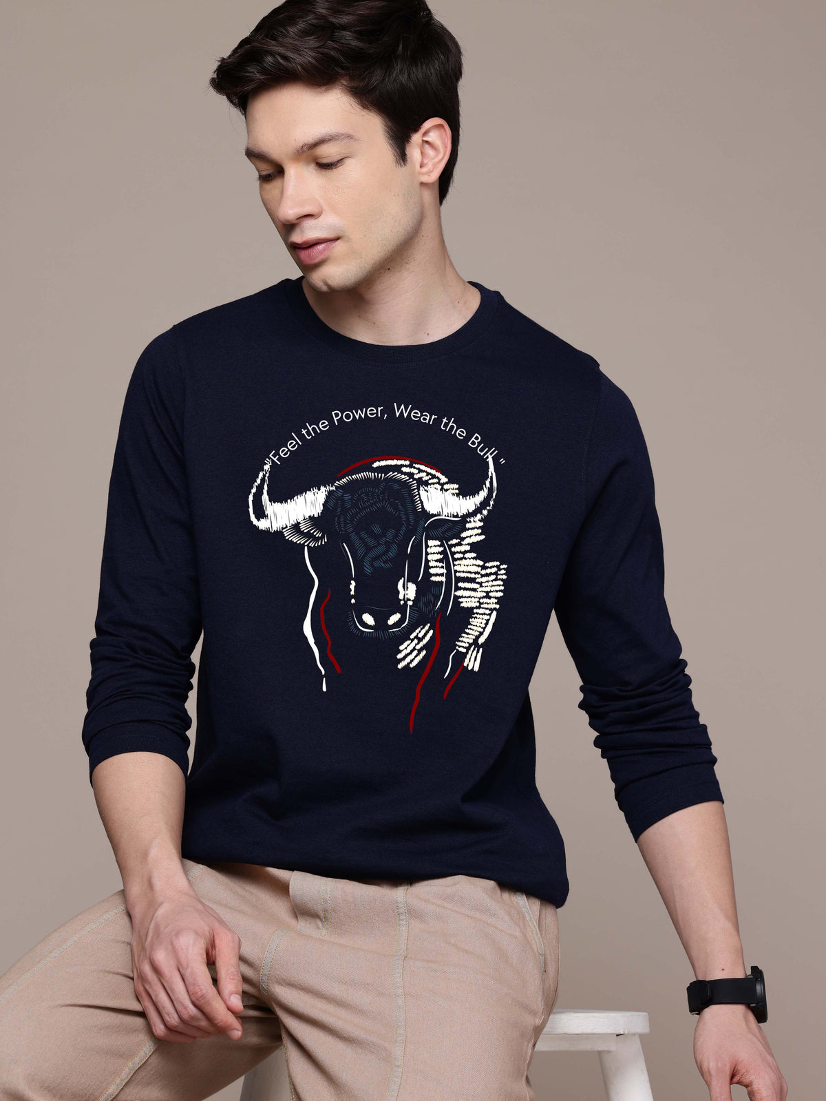 Mens Graphic Long Sleeve Navy T-Shirt