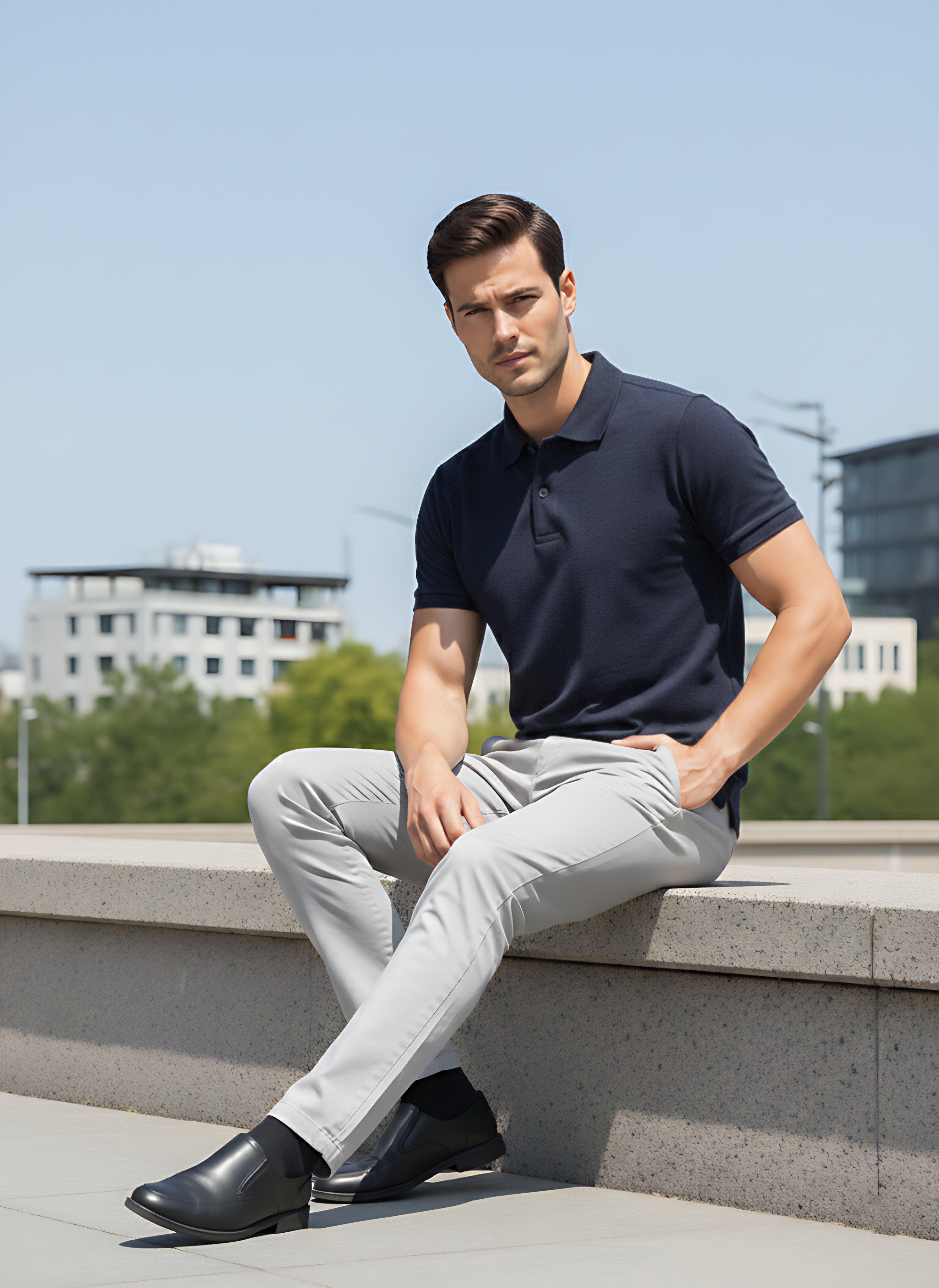 Navy Melange Polo T-Shirt