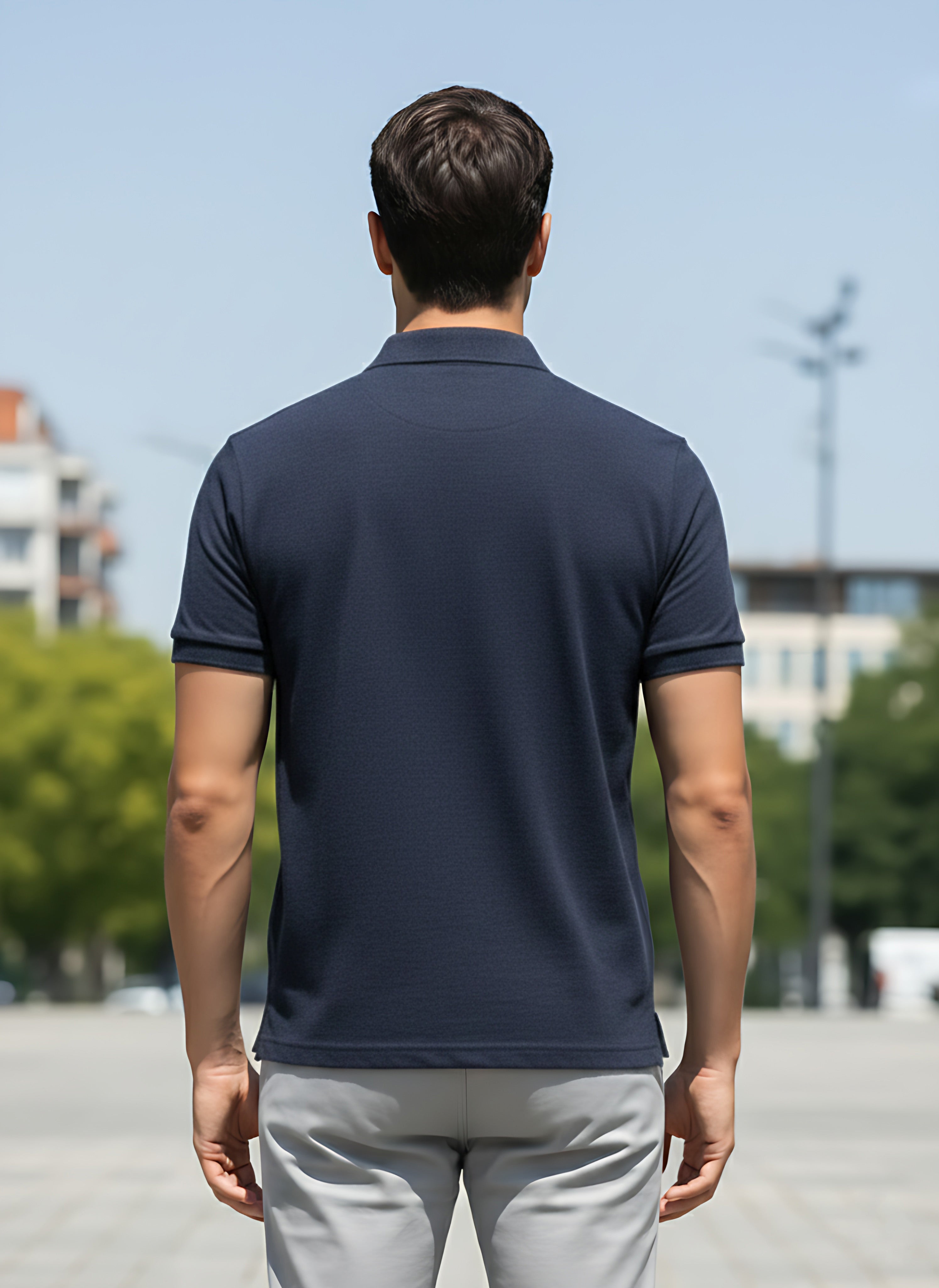 Navy Melange Polo T-Shirt
