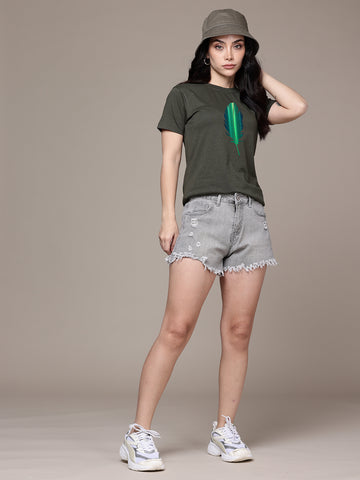 Half Sleeve  Olive Green T-Shirt