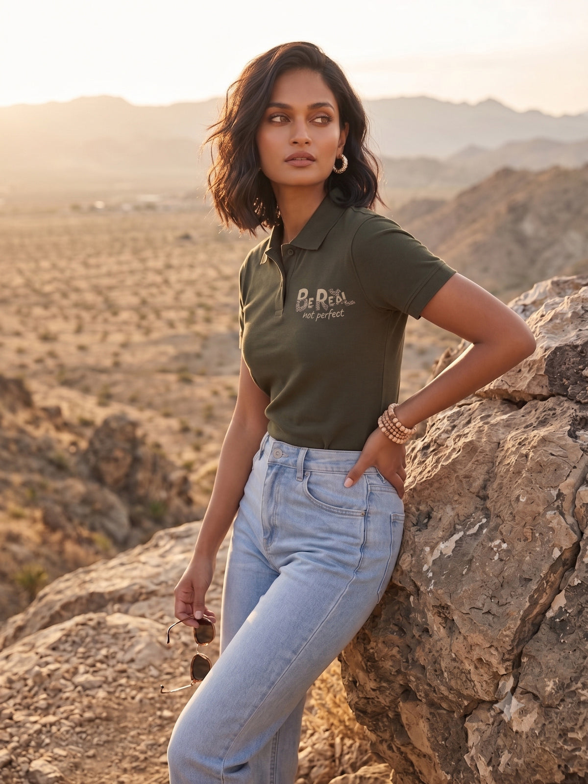 Womens Graphic Polo T-Shirt Be Real