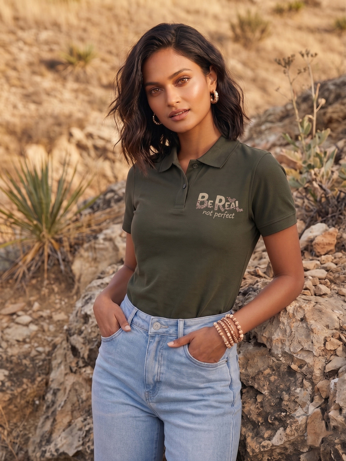 Womens Graphic Polo T-Shirt Be Real