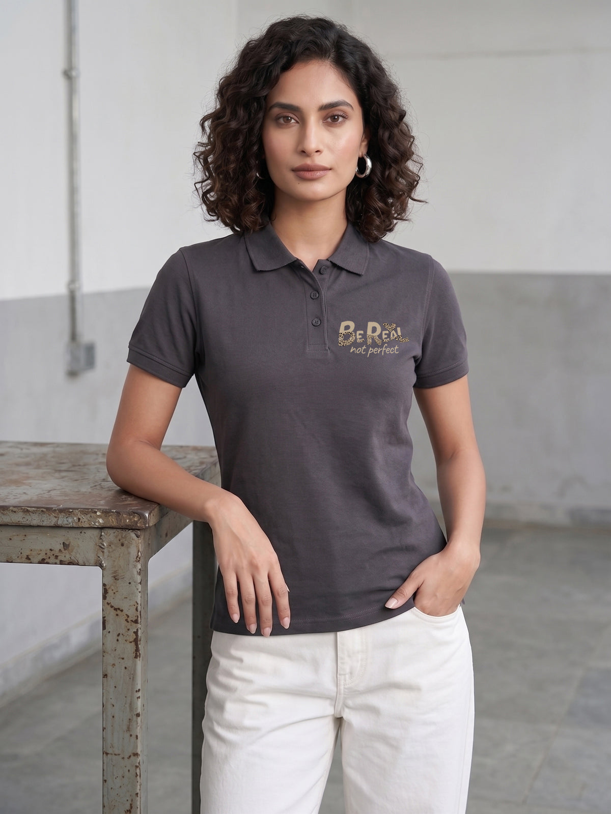 Womens Graphic Polo T-Shirt Be Real
