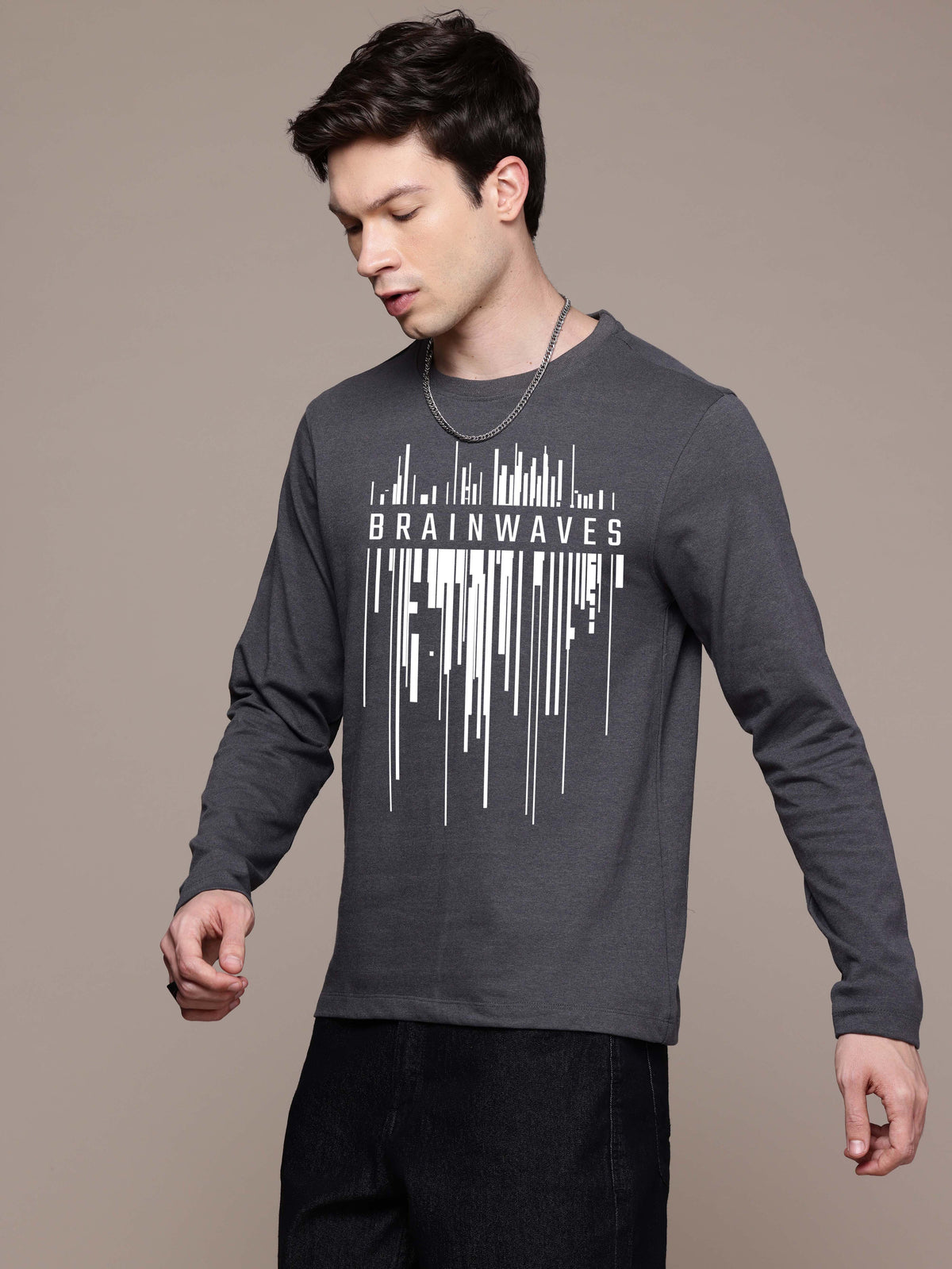 Mens Garphic Long Sleeve Steel Grey T-Shirt