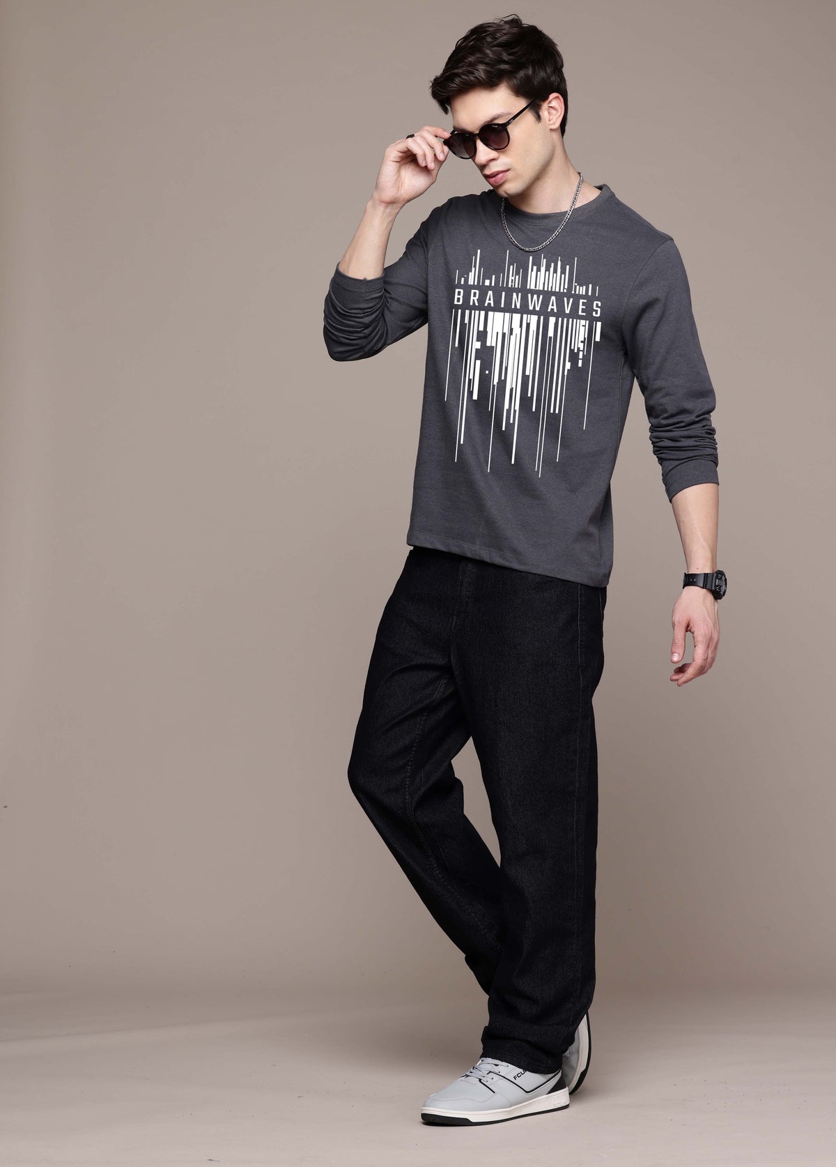 Mens Garphic Long Sleeve Steel Grey T-Shirt